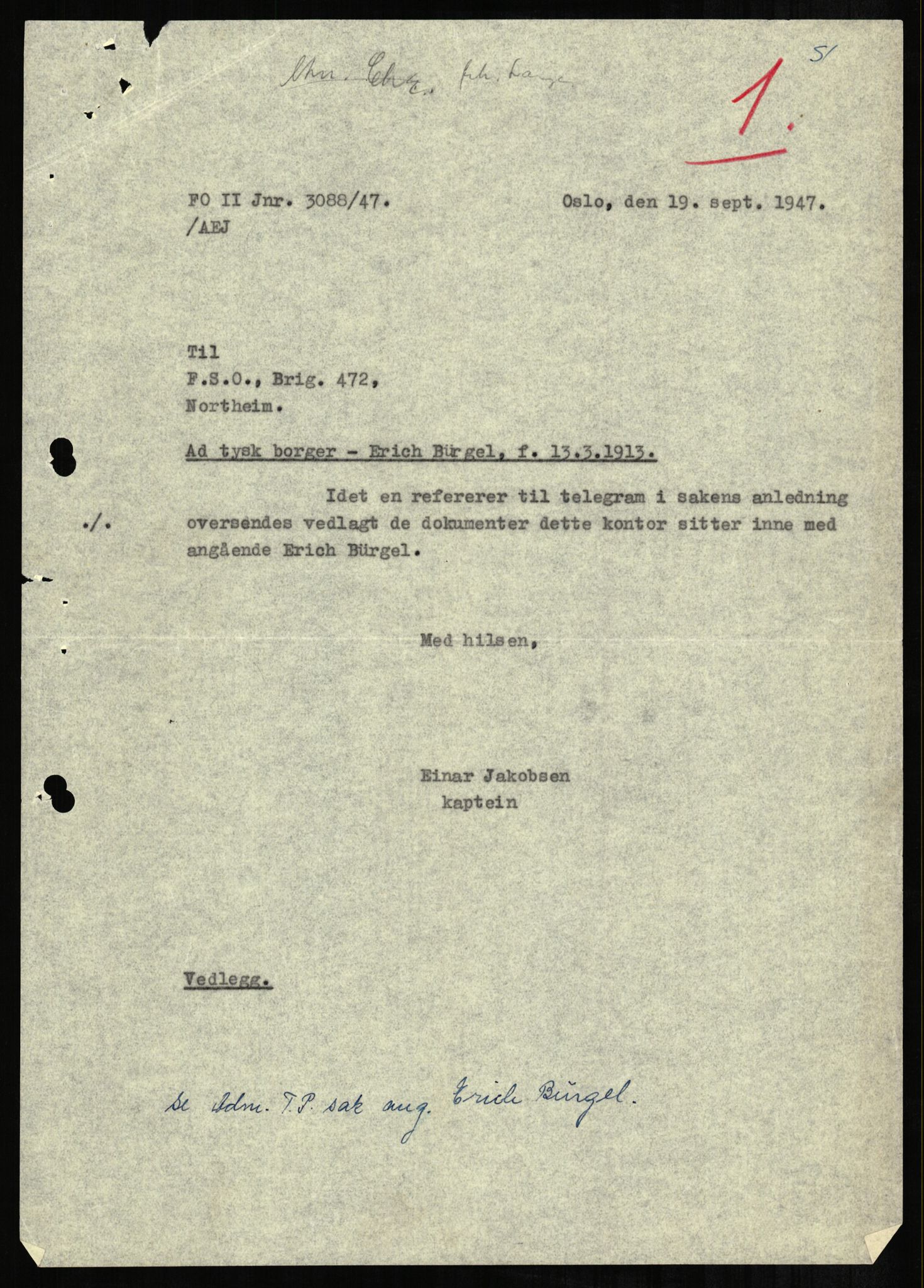 Forsvaret, Forsvarets overkommando II, AV/RA-RAFA-3915/D/Db/L0001: CI Questionaires. Tyske okkupasjonsstyrker i Norge. Tyskere., 1945-1946, s. 229