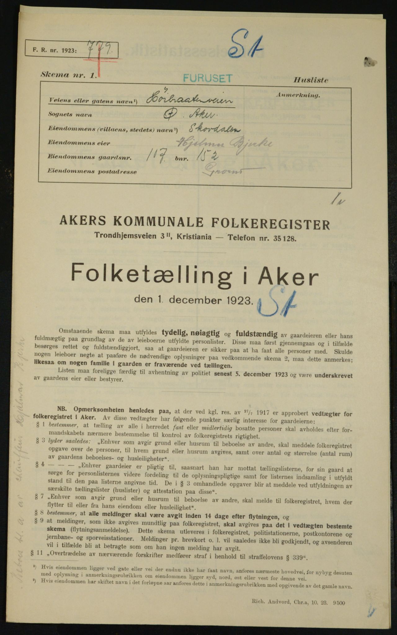 , Kommunal folketelling 1.12.1923 for Aker, 1923, s. 27742