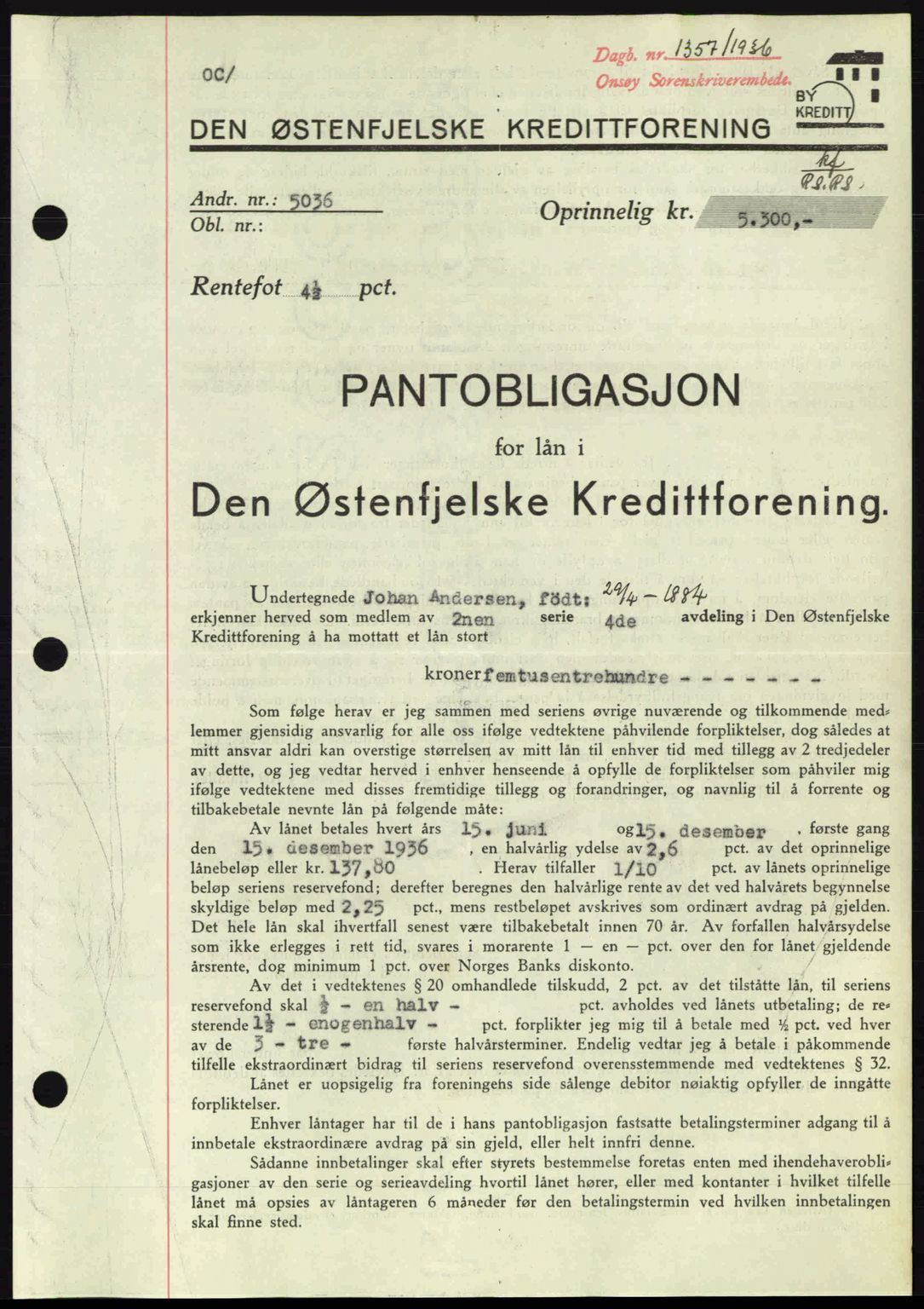 Onsøy sorenskriveri, SAO/A-10474/G/Ga/Gac/L0001: Pantebok nr. B1, 1936-1938, Dagboknr: 1357/1936