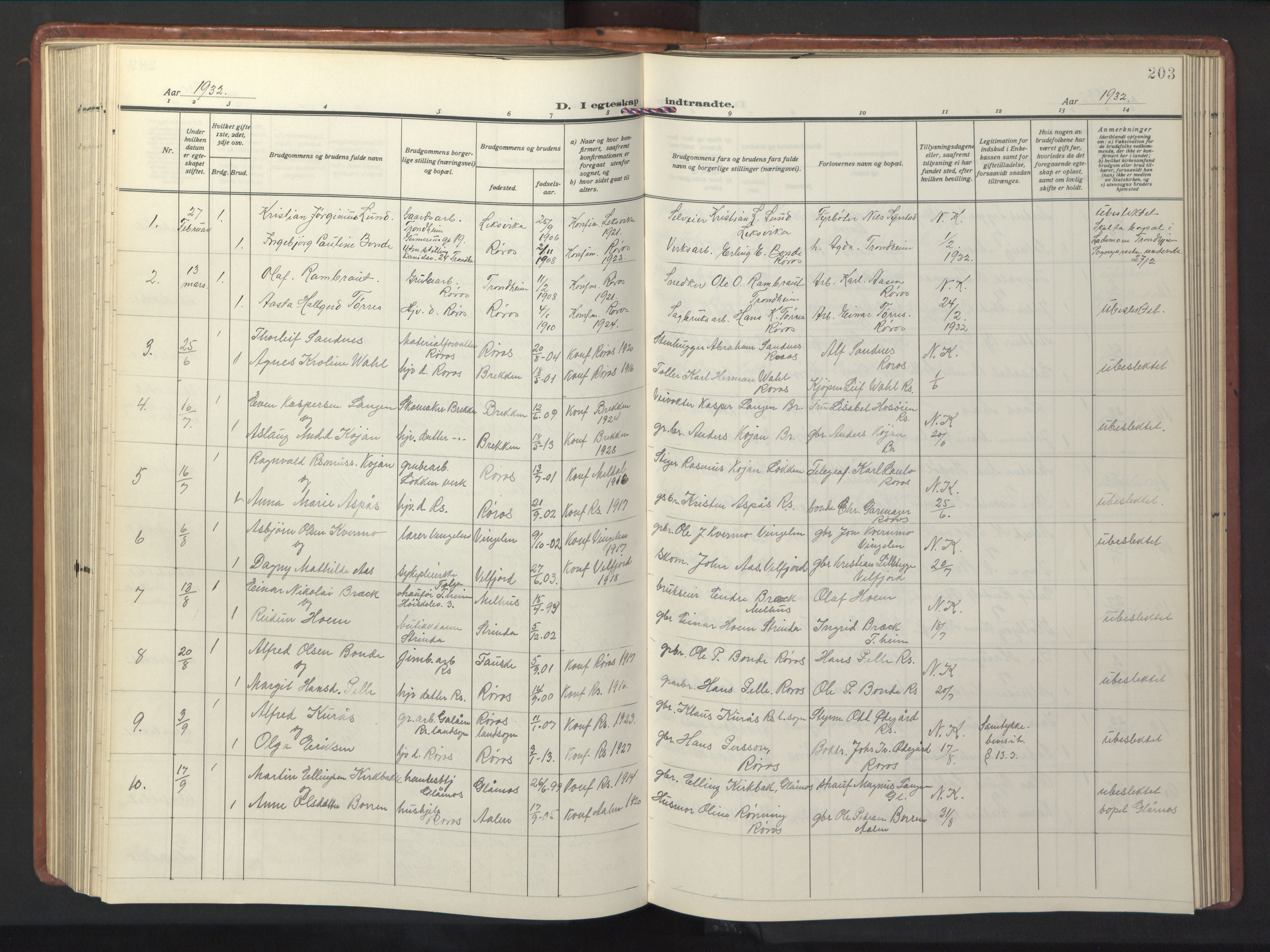 Ministerialprotokoller, klokkerbøker og fødselsregistre - Sør-Trøndelag, SAT/A-1456/681/L0943: Klokkerbok nr. 681C07, 1926-1954, s. 203