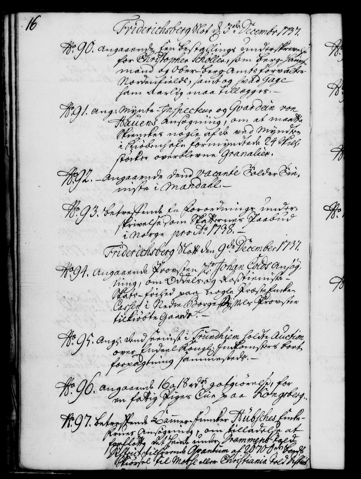 Rentekammeret, Kammerkanselliet, RA/EA-3111/G/Gf/Gfb/L0004: Register til norske relasjons- og resolusjonsprotokoller (merket RK 52.99), 1736-1743, s. 16