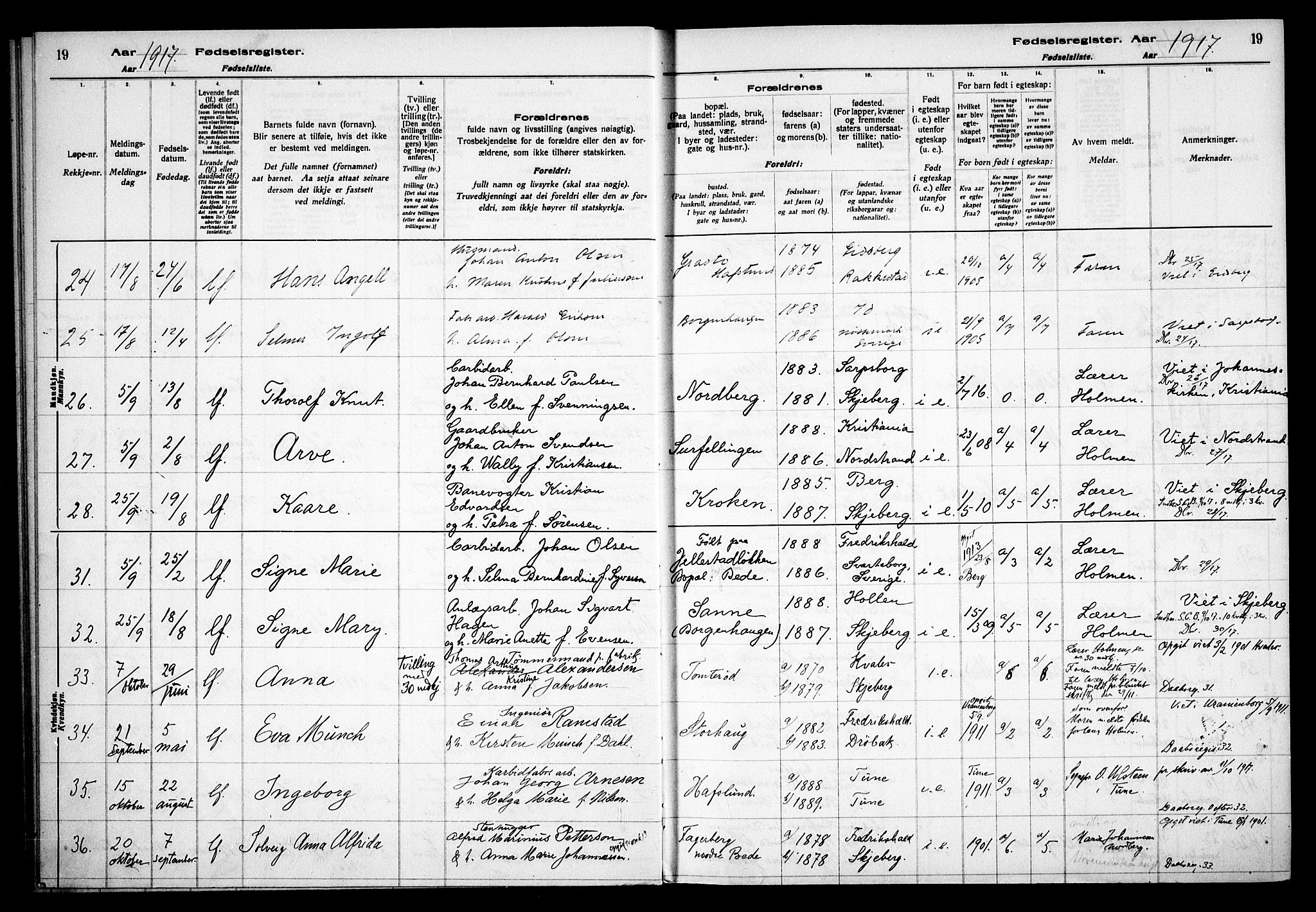 Skjeberg prestekontor Kirkebøker, SAO/A-10923/J/Jd/L0001: Fødselsregister nr. IV 1, 1916-1935, s. 19