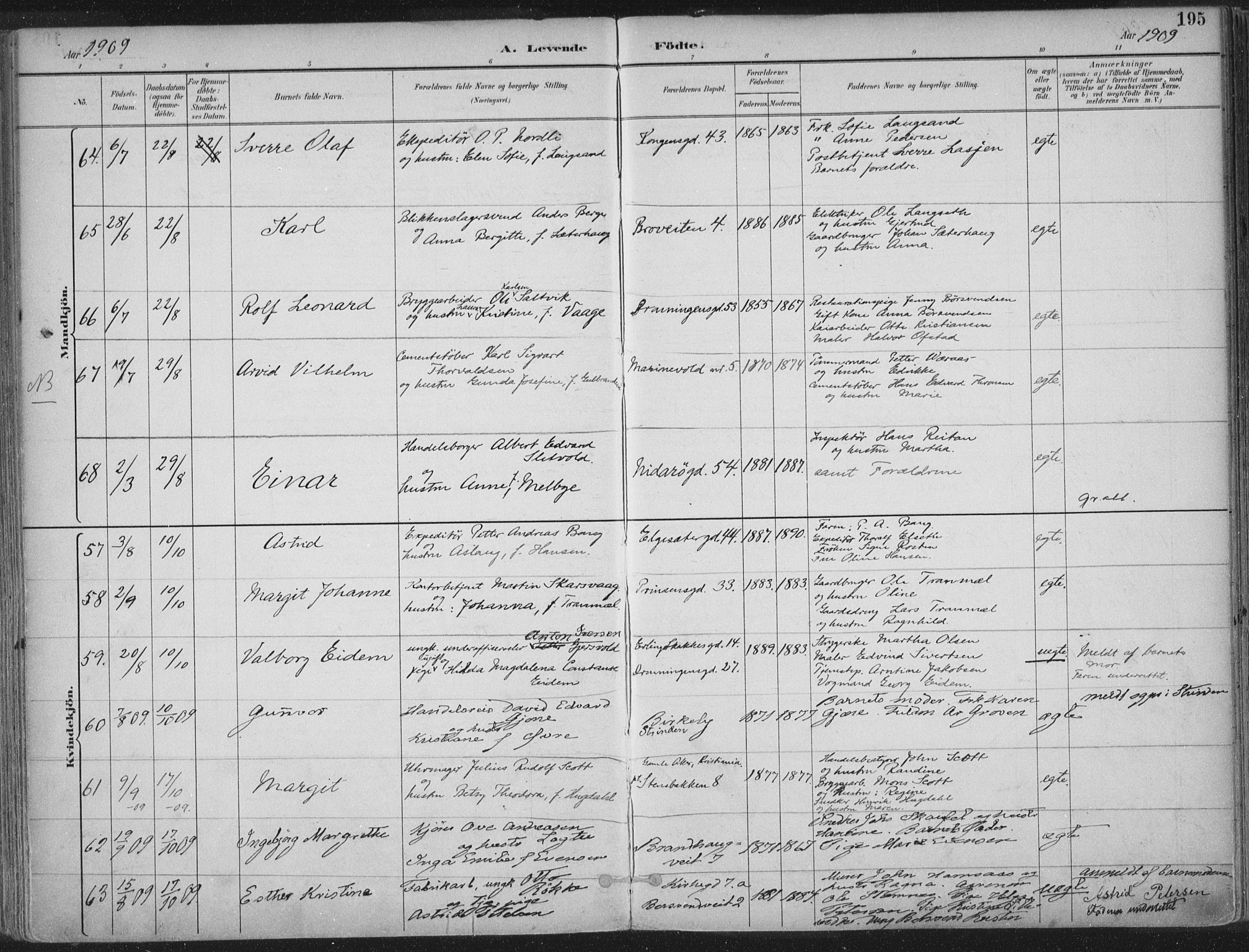 Ministerialprotokoller, klokkerbøker og fødselsregistre - Sør-Trøndelag, SAT/A-1456/601/L0062: Ministerialbok nr. 601A30, 1891-1911, s. 195