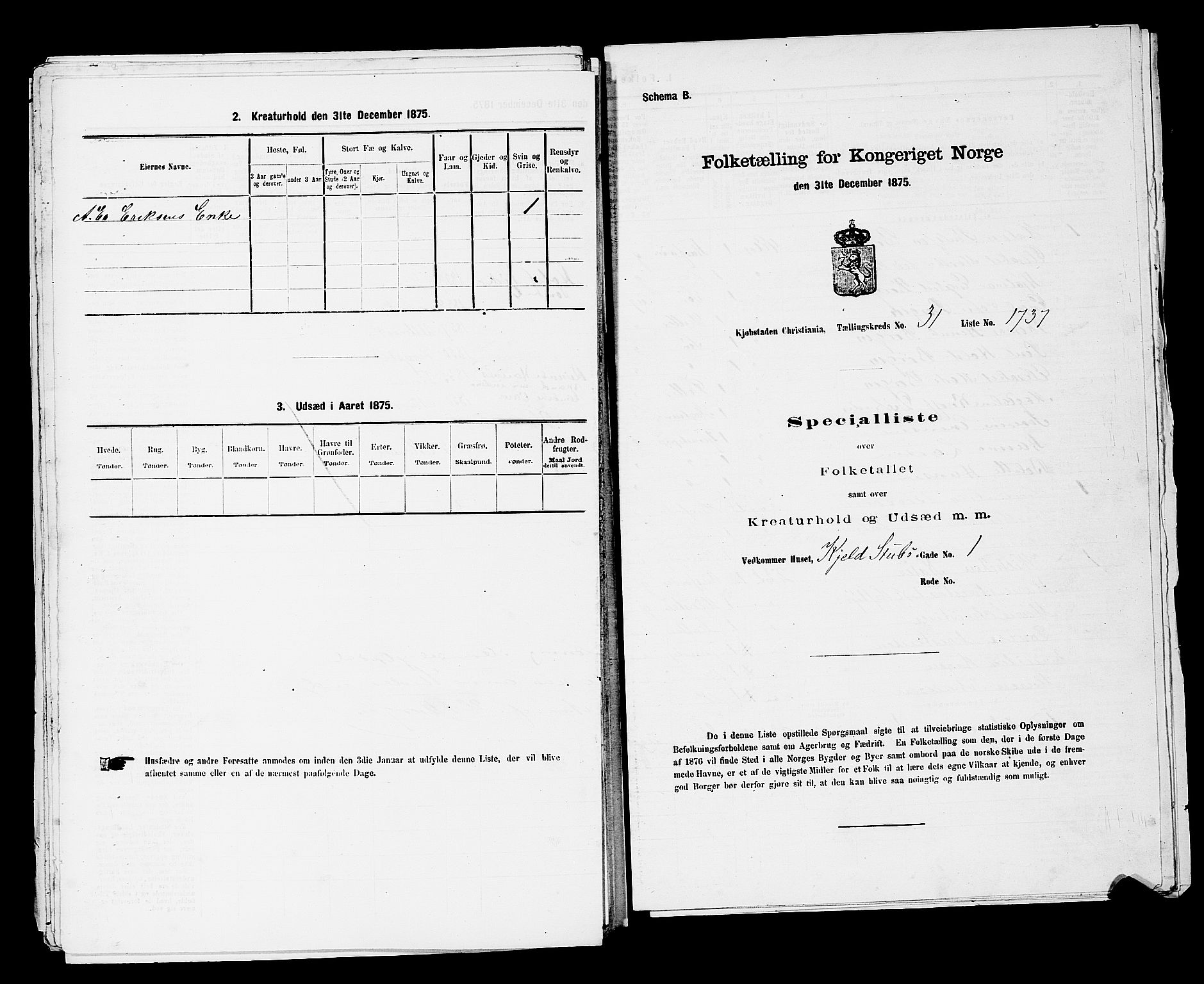 RA, Folketelling 1875 for 0301 Kristiania kjøpstad, 1875, s. 5054