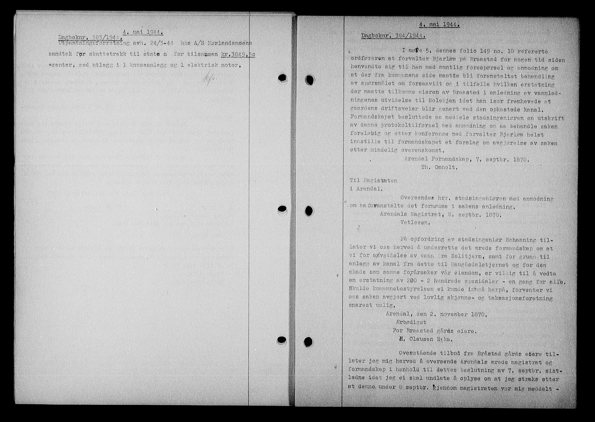 Nedenes sorenskriveri, SAK/1221-0006/G/Gb/Gba/L0051: Pantebok nr. A-V, 1943-1944, Dagboknr: 384/1944
