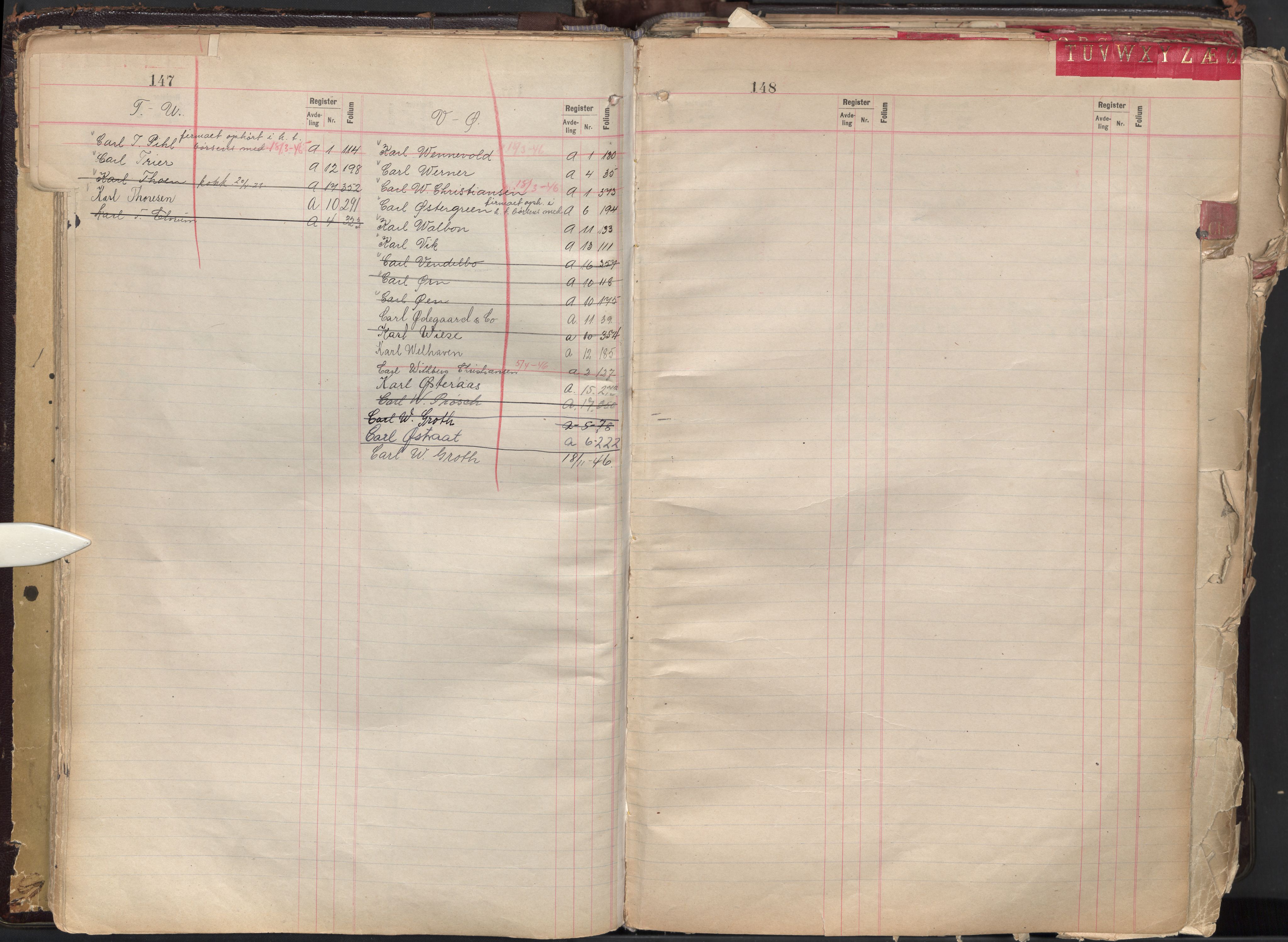 Oslo byfogd avd. II, AV/SAO-A-10942/G/Ga/Gaa/L0004: Firmaregister: A 1-17, ansvarlige firmaer, s. 147-148