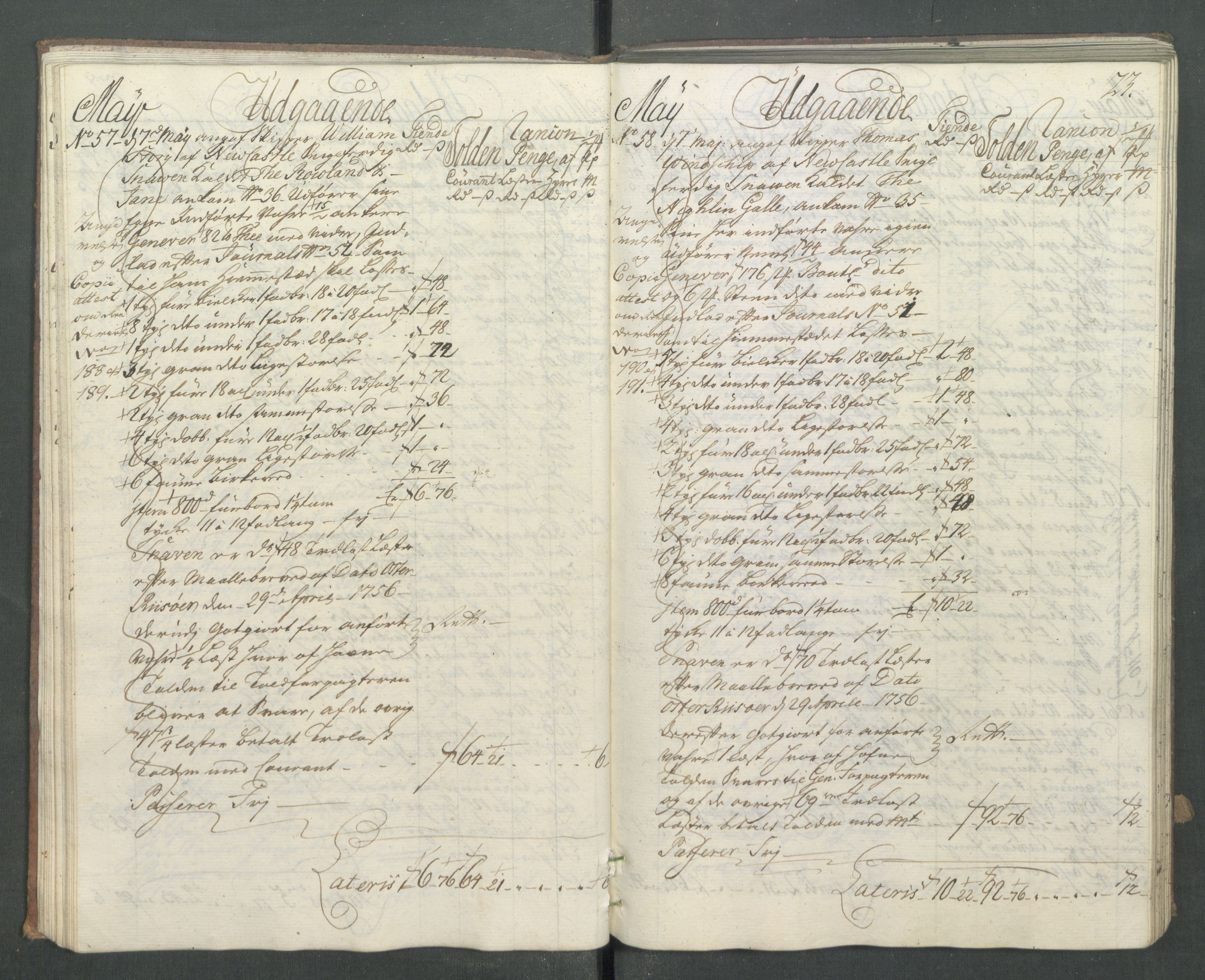 Generaltollkammeret, tollregnskaper, AV/RA-EA-5490/R14/L0025/0001: Tollregnskaper Øster-Risør / Utgående hovedtollbok, 1756, s. 22b-23a