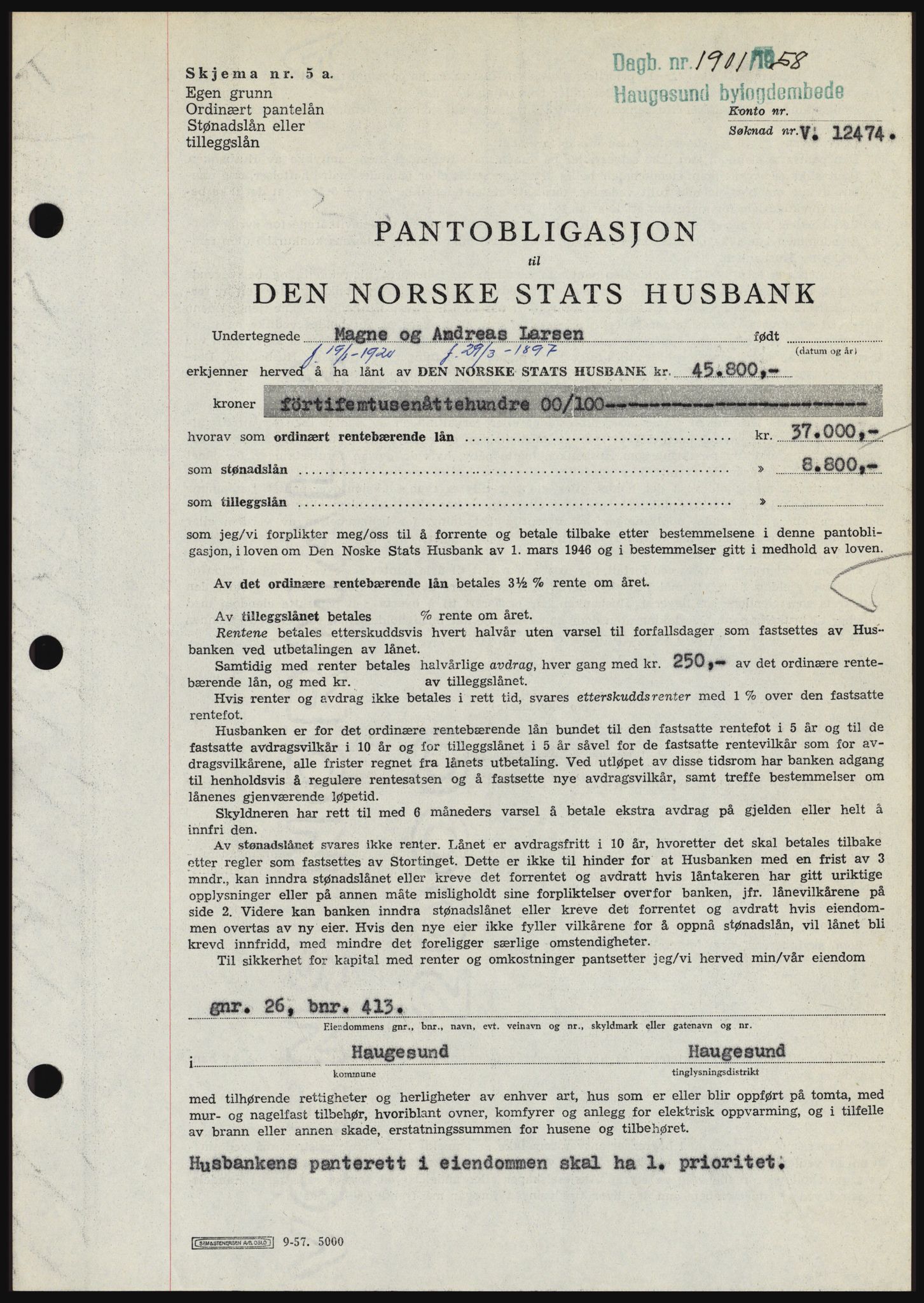 Haugesund tingrett, SAST/A-101415/01/II/IIC/L0044: Pantebok nr. B 44, 1958-1959, Dagboknr: 1901/1958