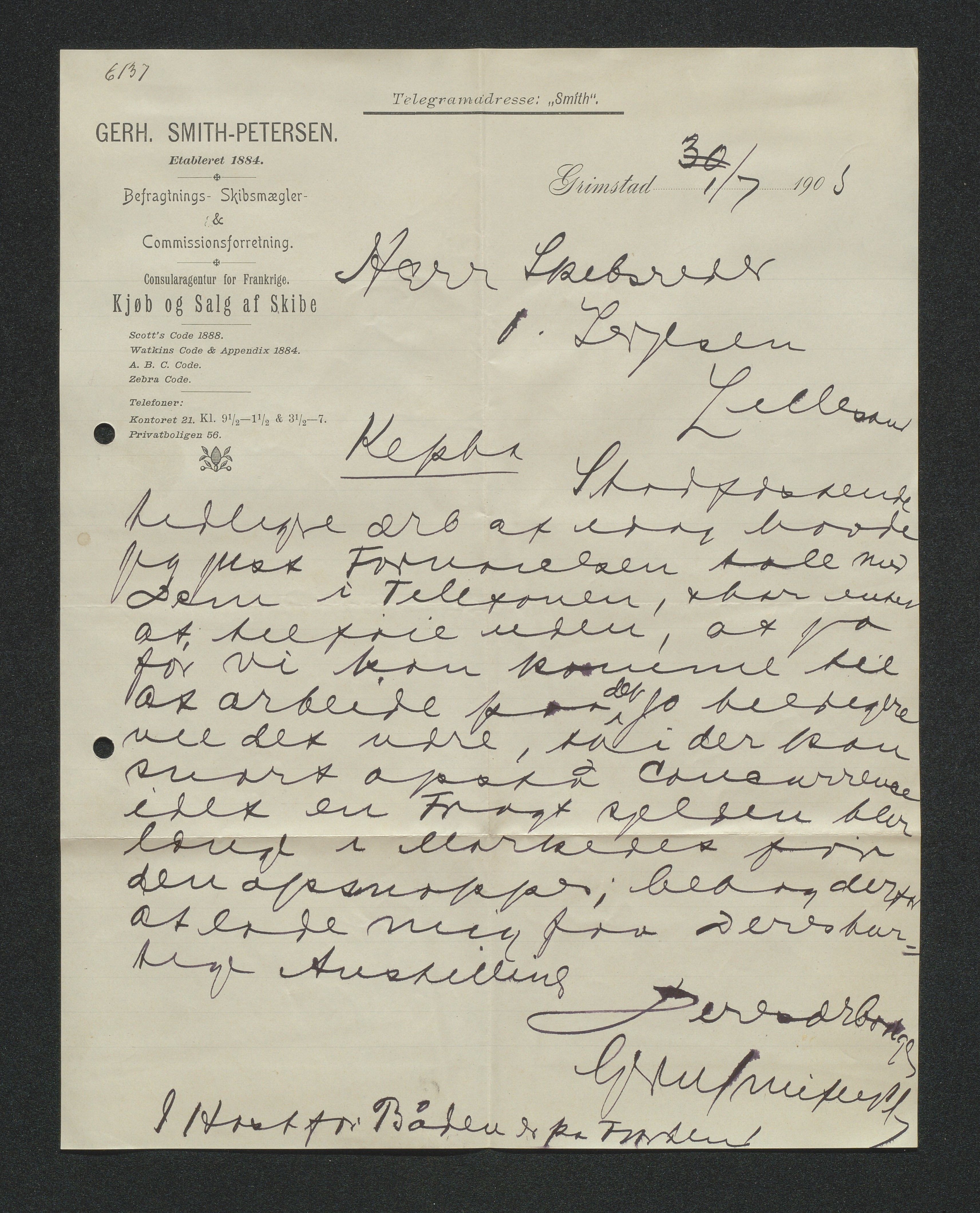 O. Terjesens rederi, AAKS/PA-2525/E/E01/L0013: Korrespondanse, 1904-1905