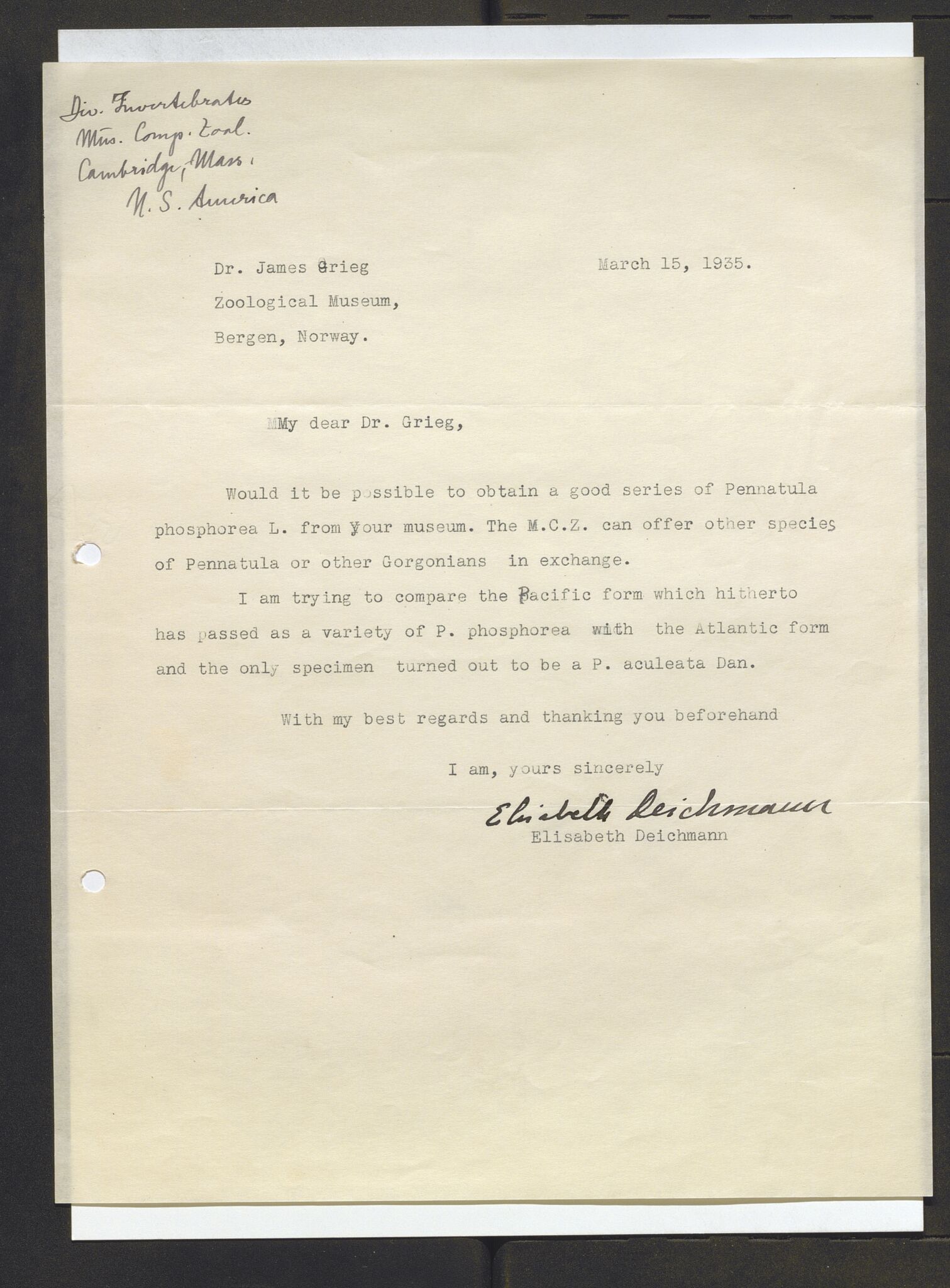 Bergens Museum, AV/SAB-A-17301/13/D/L0002: Korrespondanse , 1928-1940, s. 404