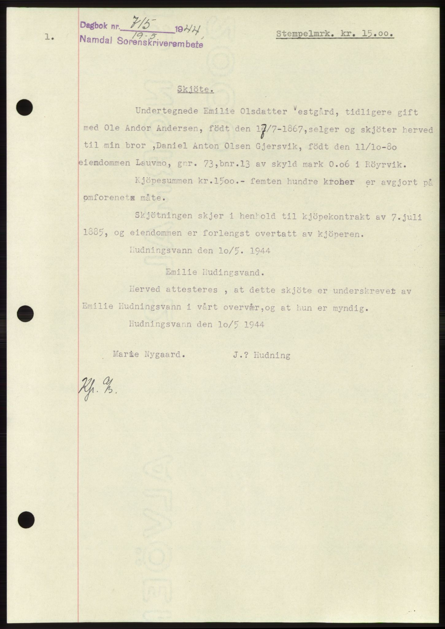 Namdal sorenskriveri, SAT/A-4133/1/2/2C: Pantebok nr. -, 1944-1945, Dagboknr: 715/1944