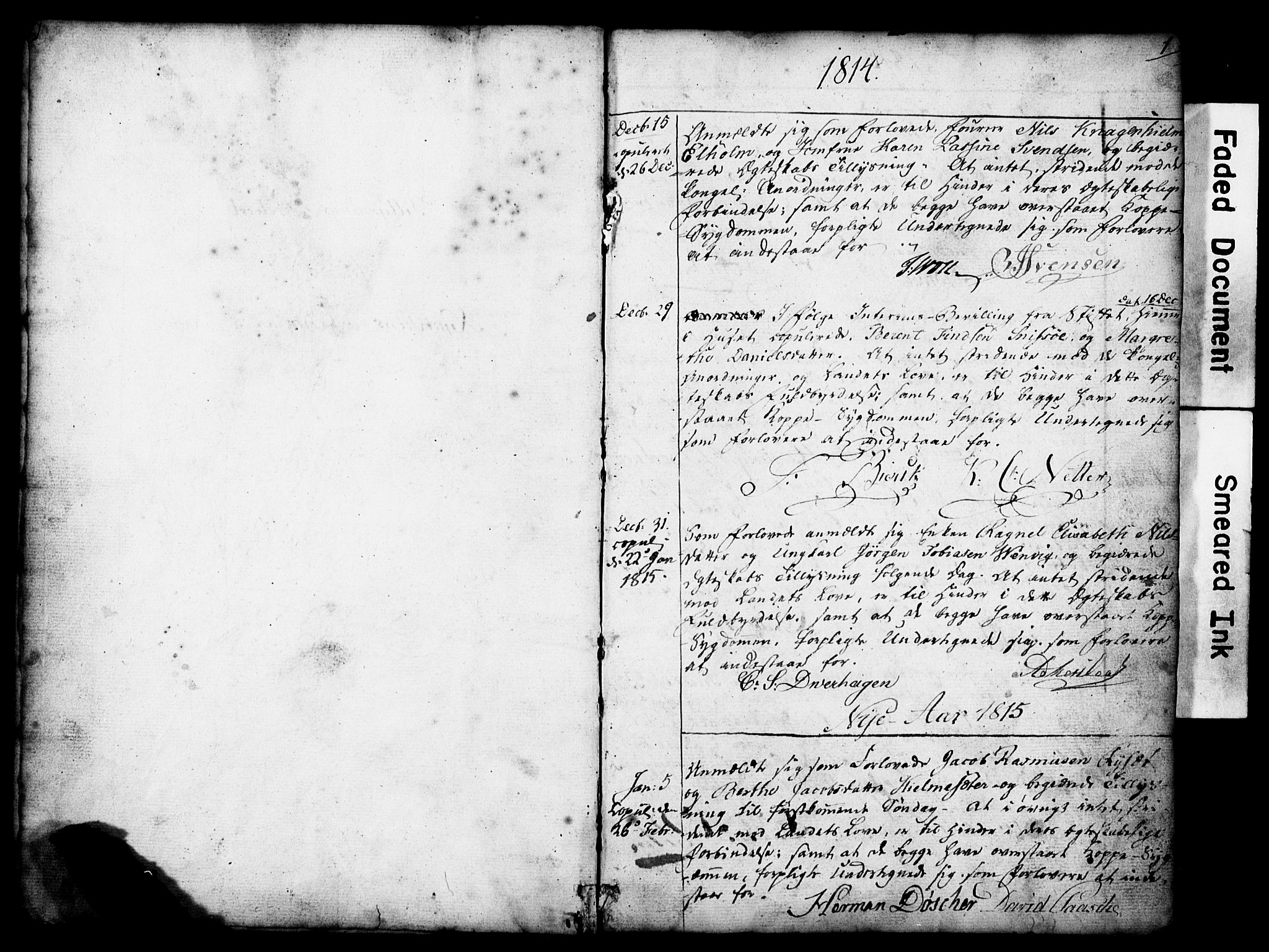 Nykirken Sokneprestembete, SAB/A-77101: Forlovererklæringer nr. II.5.1, 1814-1846, s. 1