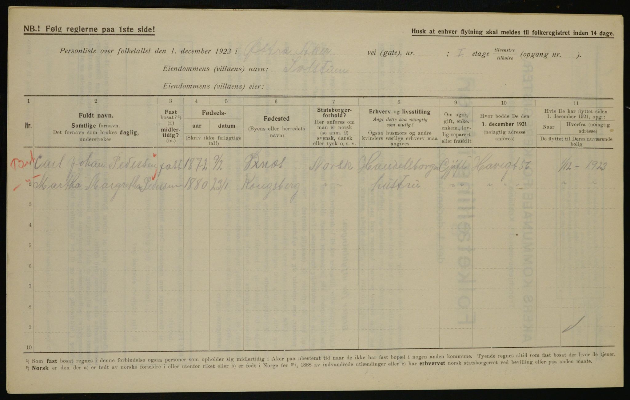 , Kommunal folketelling 1.12.1923 for Aker, 1923, s. 37037