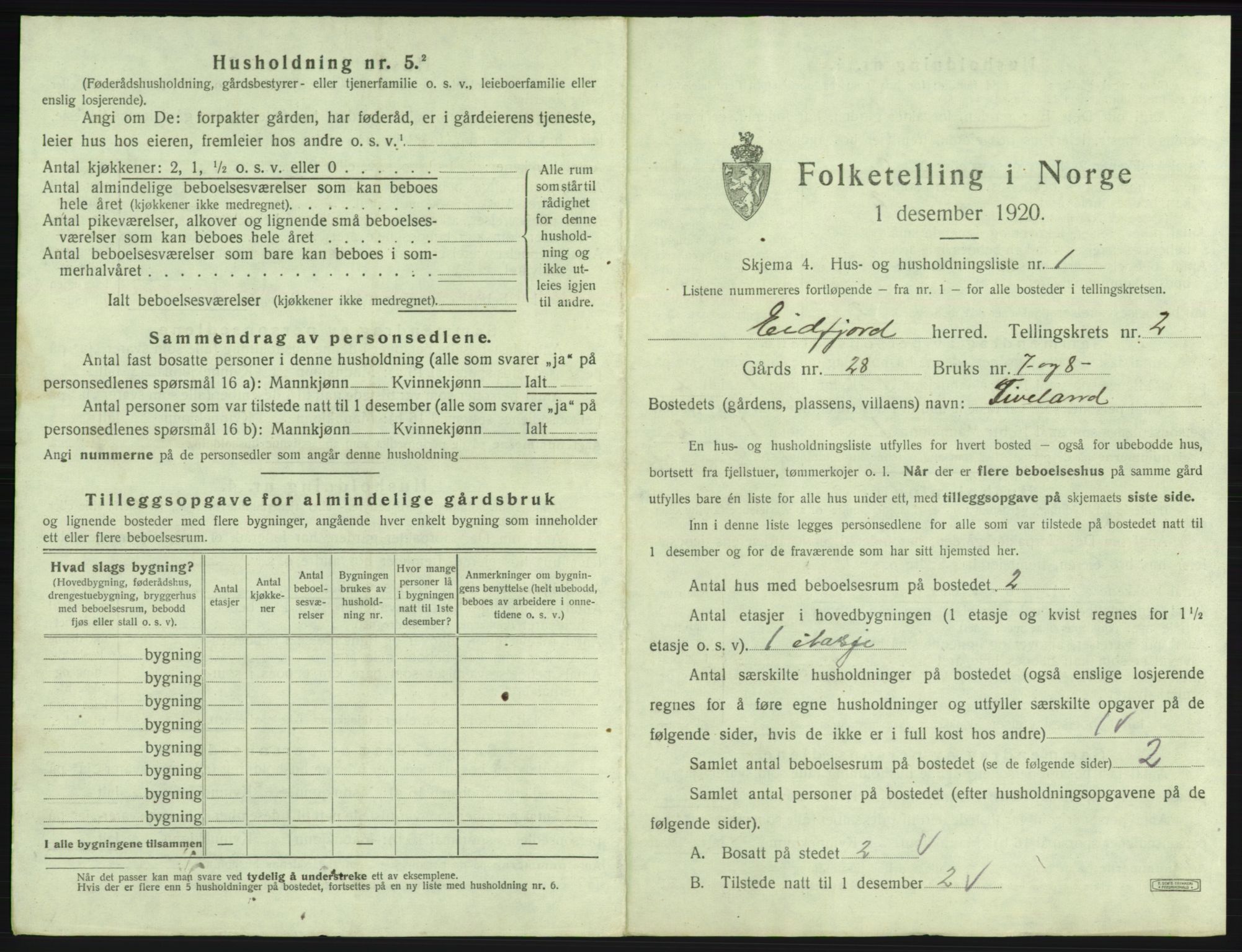 SAB, Folketelling 1920 for 1232 Eidfjord herred, 1920, s. 87