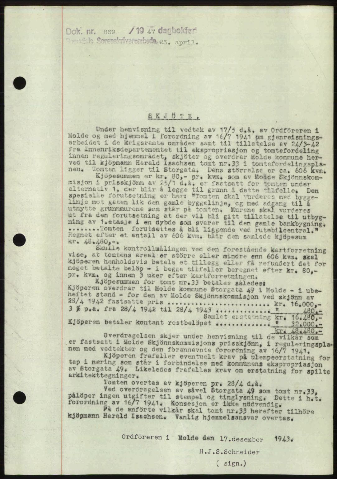 Romsdal sorenskriveri, SAT/A-4149/1/2/2C: Pantebok nr. A22, 1947-1947, Dagboknr: 869/1947