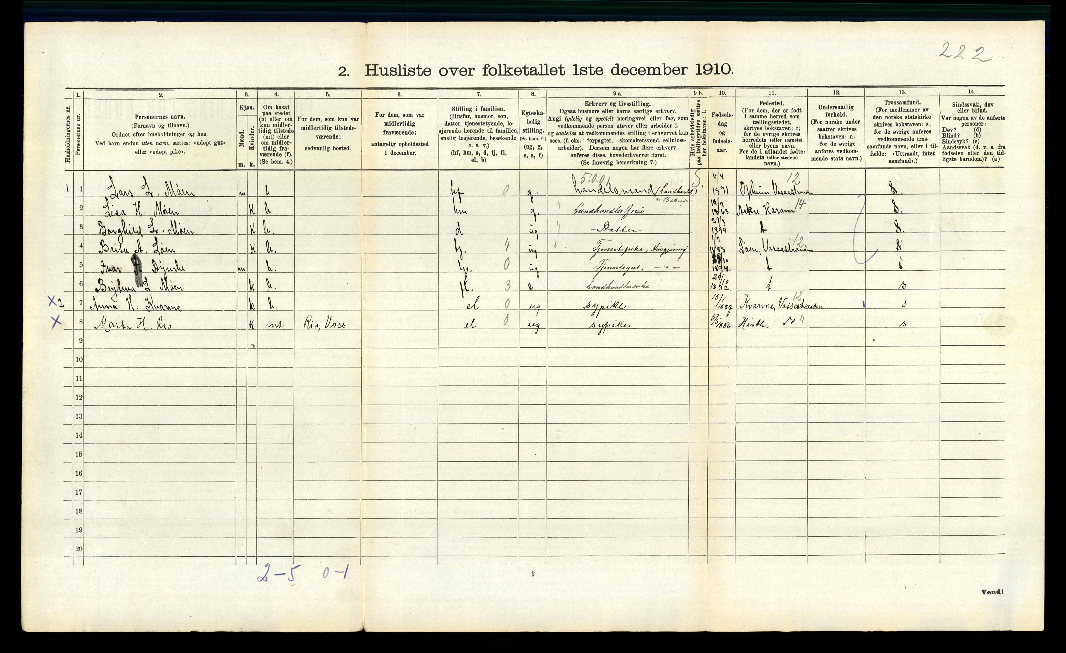 RA, Folketelling 1910 for 1235 Voss herred, 1910, s. 447