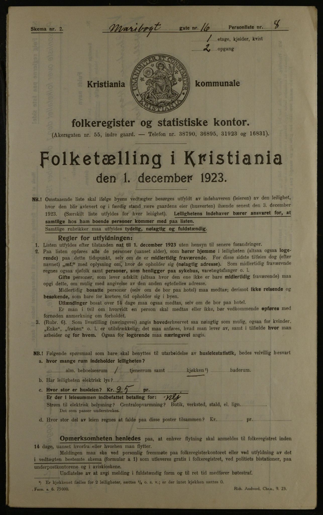 OBA, Kommunal folketelling 1.12.1923 for Kristiania, 1923, s. 67416