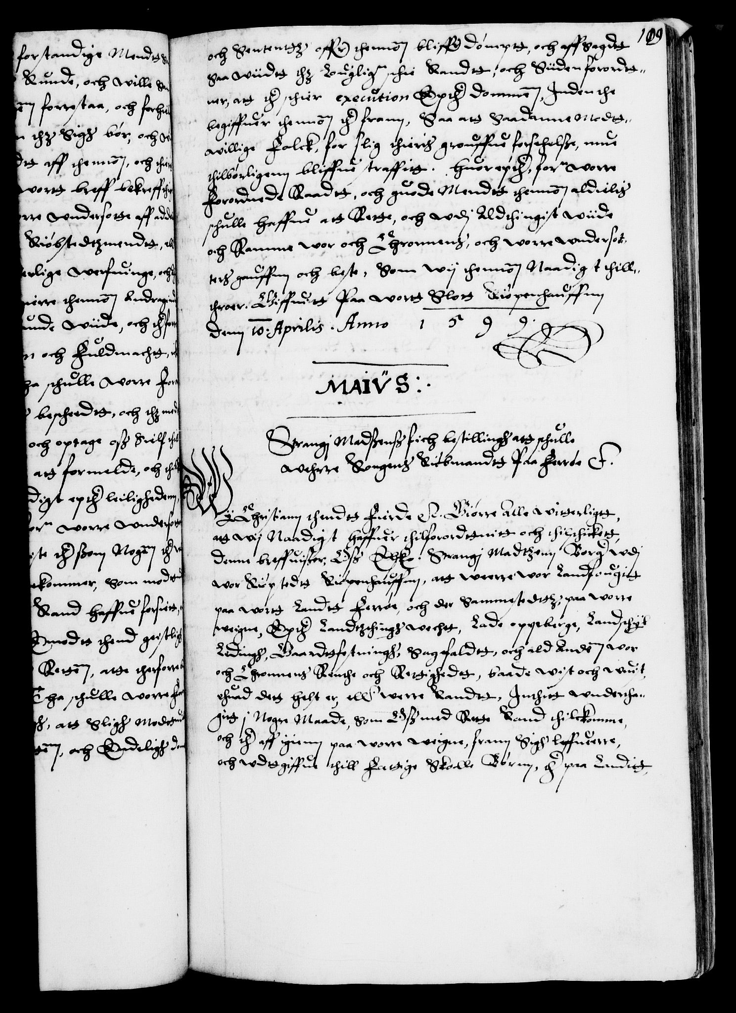 Danske Kanselli 1572-1799, RA/EA-3023/F/Fc/Fca/Fcaa/L0003: Norske registre (mikrofilm), 1596-1616, s. 109a