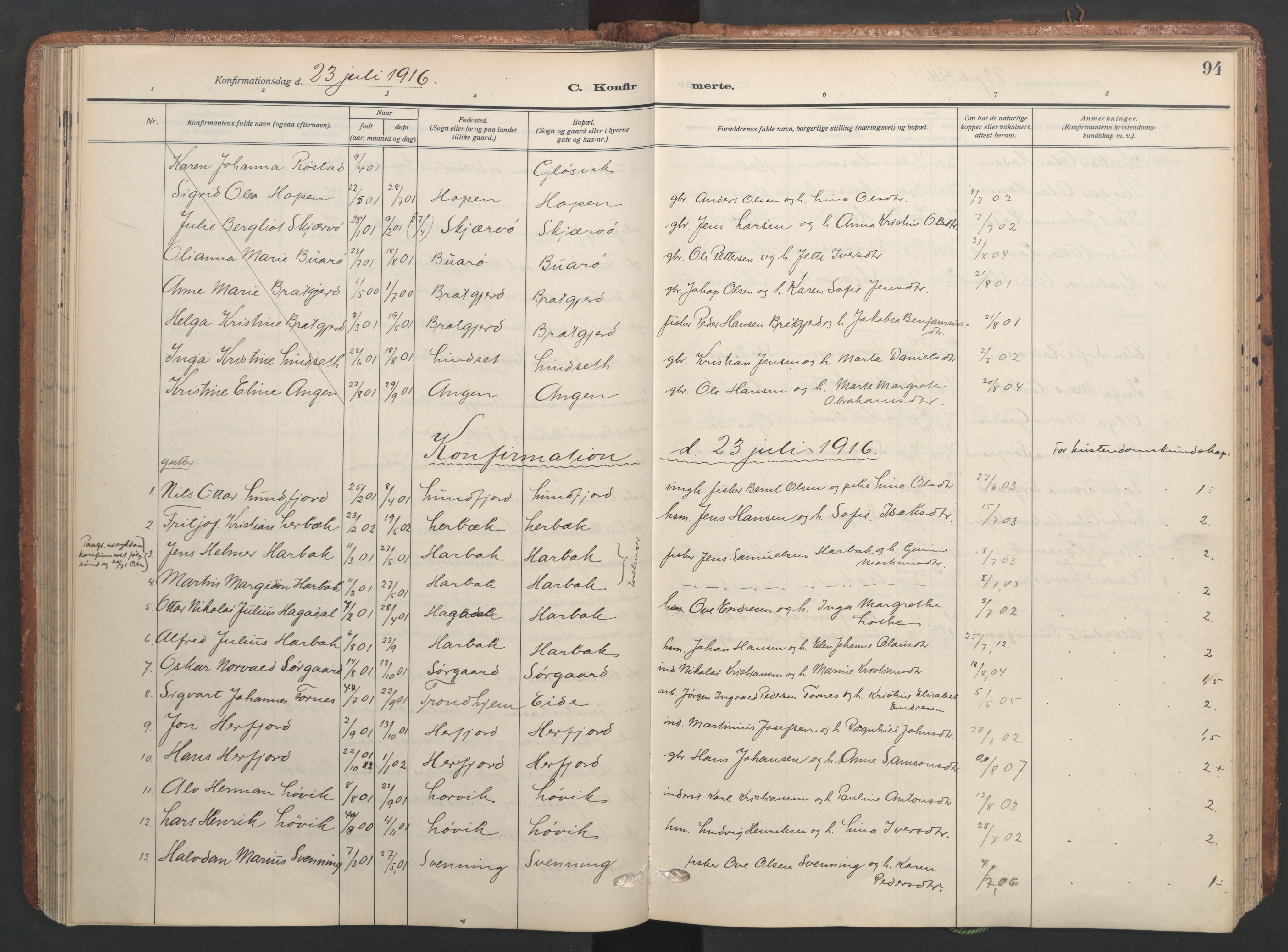 Ministerialprotokoller, klokkerbøker og fødselsregistre - Sør-Trøndelag, AV/SAT-A-1456/656/L0694: Ministerialbok nr. 656A03, 1914-1931, s. 94