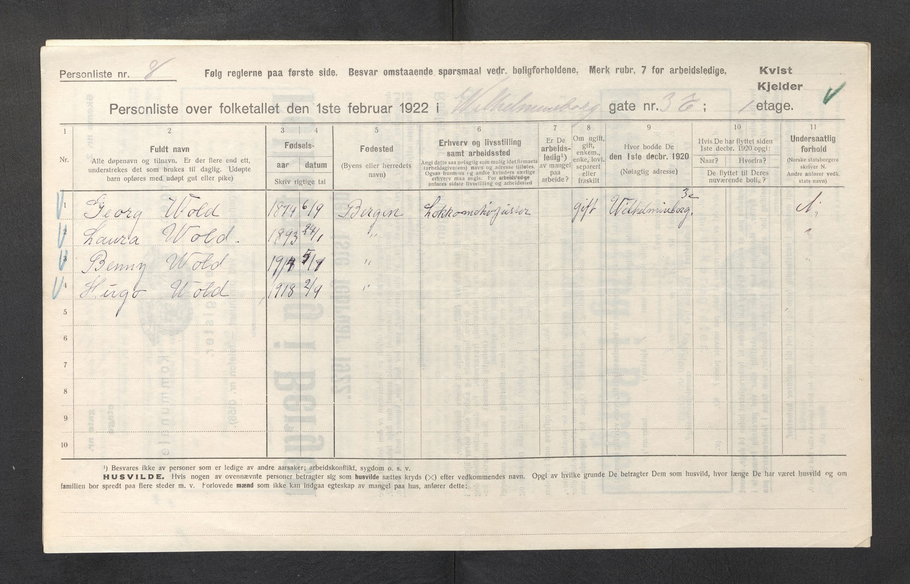SAB, Kommunal folketelling 1922 for Bergen kjøpstad, 1922, s. 48196