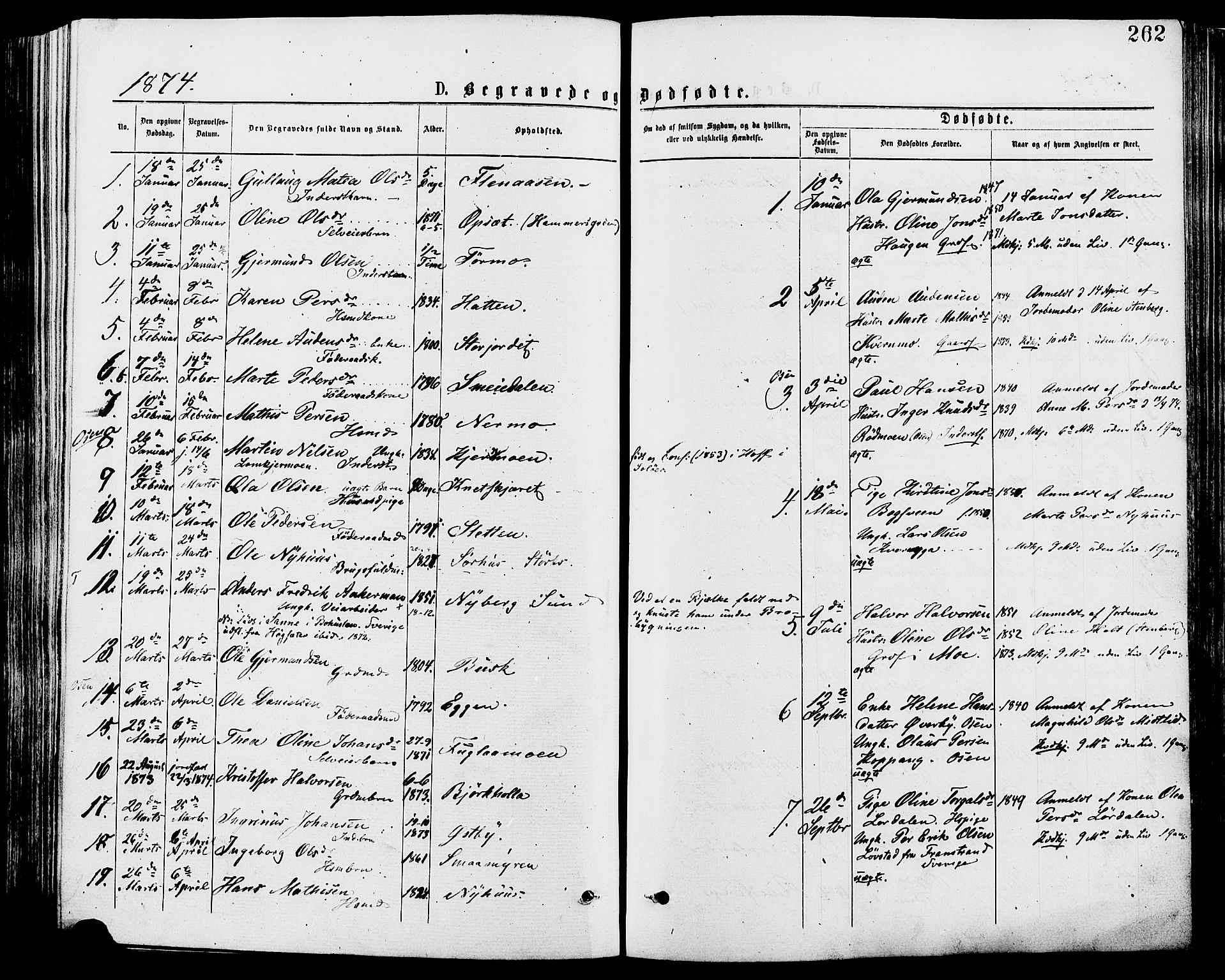 Trysil prestekontor, SAH/PREST-046/H/Ha/Haa/L0007: Ministerialbok nr. 7, 1874-1880, s. 262