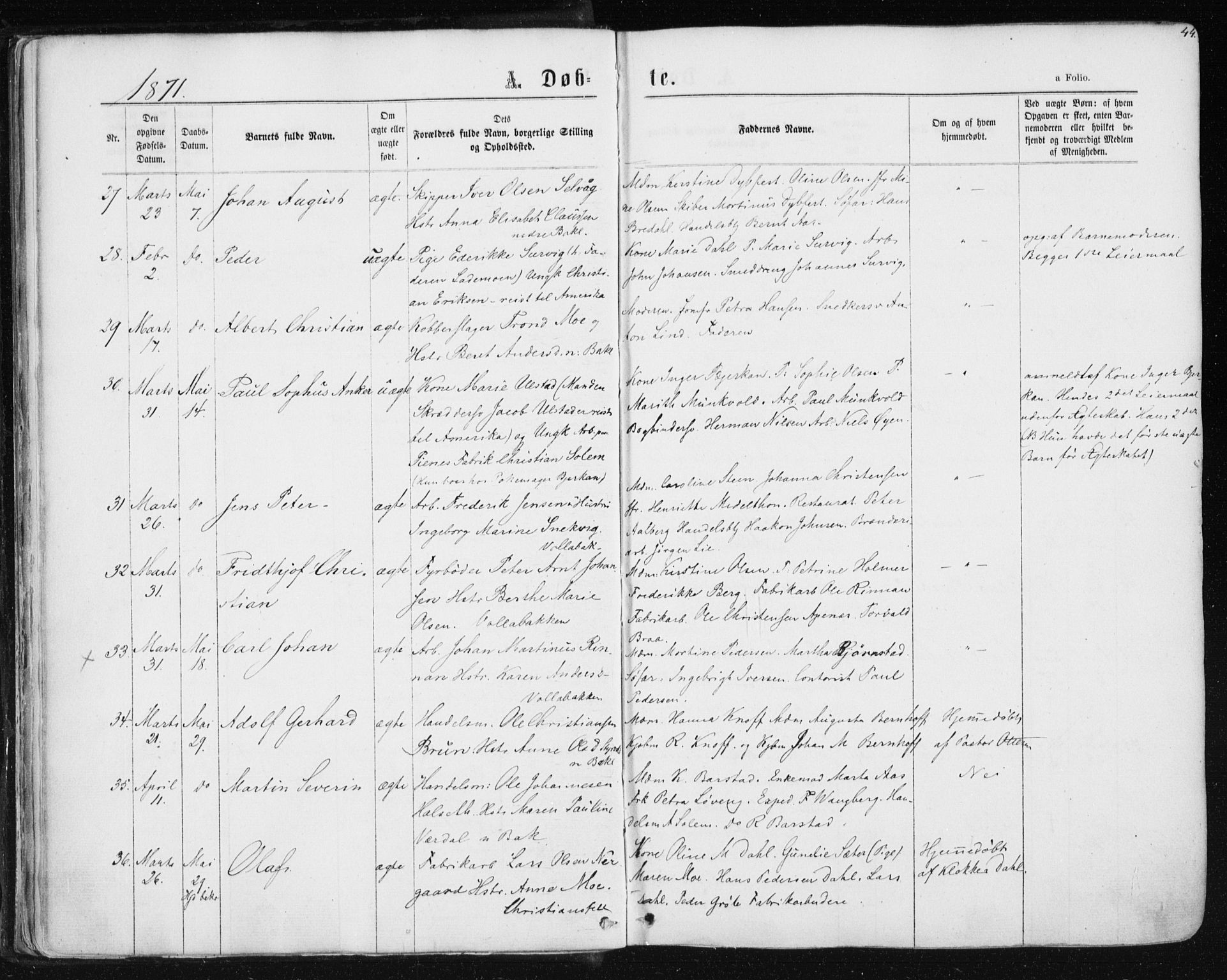 Ministerialprotokoller, klokkerbøker og fødselsregistre - Sør-Trøndelag, AV/SAT-A-1456/604/L0186: Ministerialbok nr. 604A07, 1866-1877, s. 44
