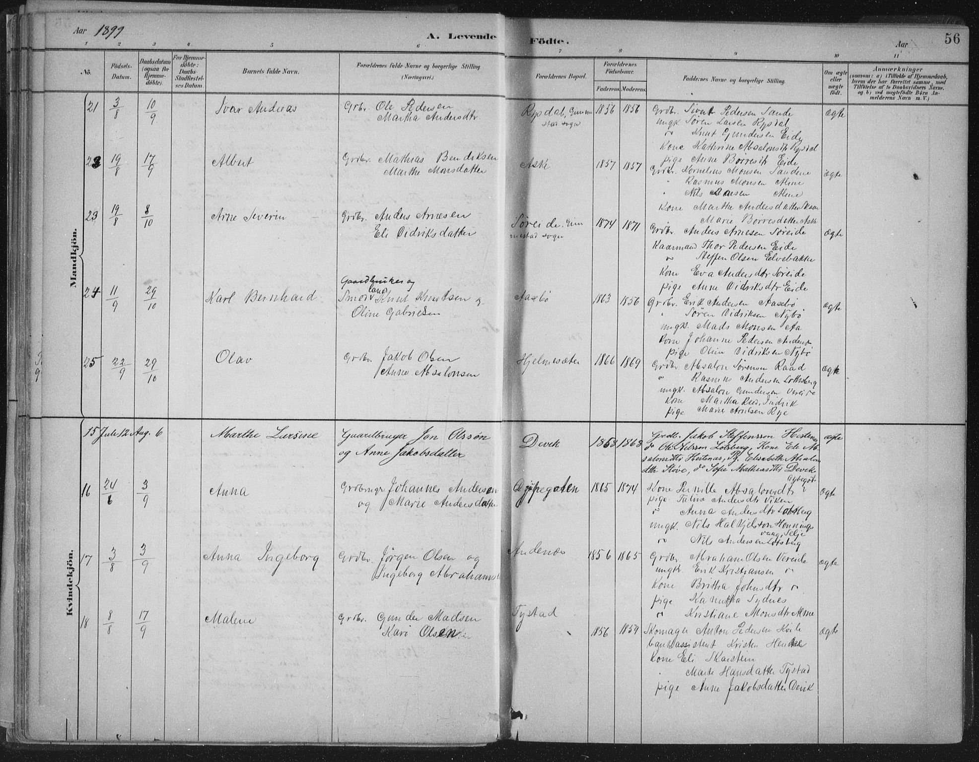 Gloppen sokneprestembete, AV/SAB-A-80101/H/Haa/Haab/L0001: Ministerialbok nr. B  1, 1885-1905, s. 56