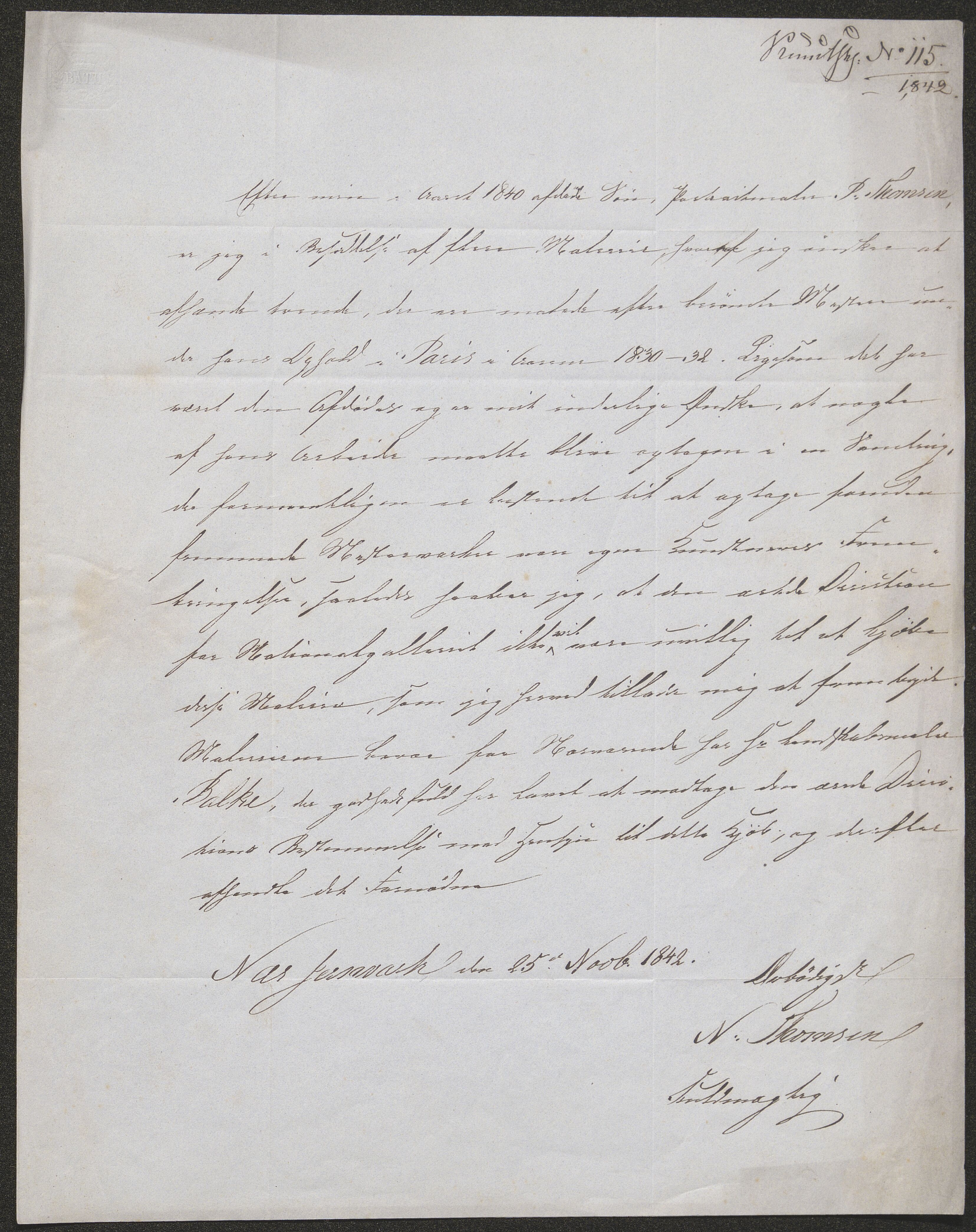 Nasjonalgalleriet, NMFK/NG-1000/D/Da/L0001/0007: Korrespondanse / Journalsaker 1842, 1842