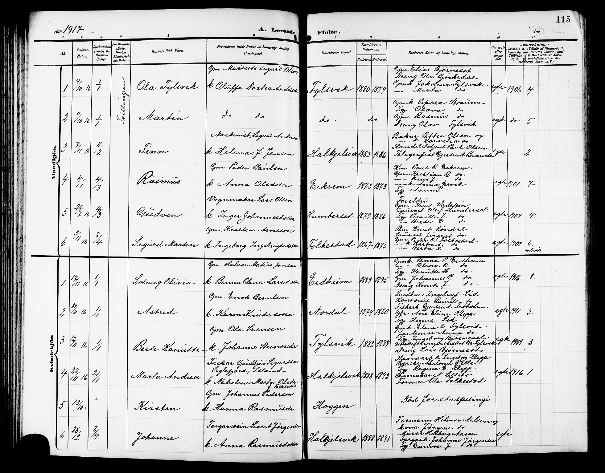 Ministerialprotokoller, klokkerbøker og fødselsregistre - Møre og Romsdal, SAT/A-1454/511/L0159: Klokkerbok nr. 511C05, 1902-1920, s. 115