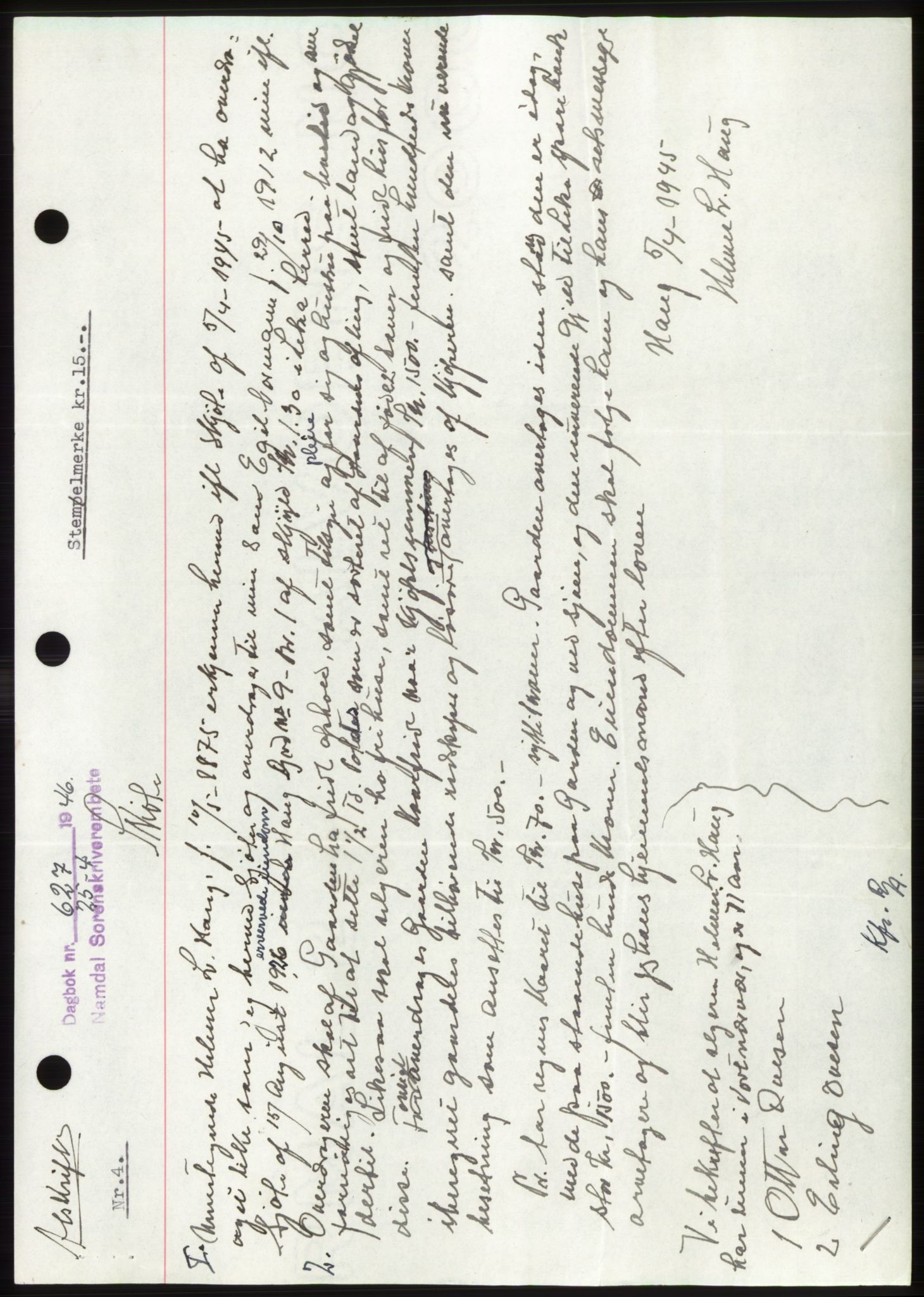 Namdal sorenskriveri, SAT/A-4133/1/2/2C: Pantebok nr. -, 1946-1946, Dagboknr: 627/1946