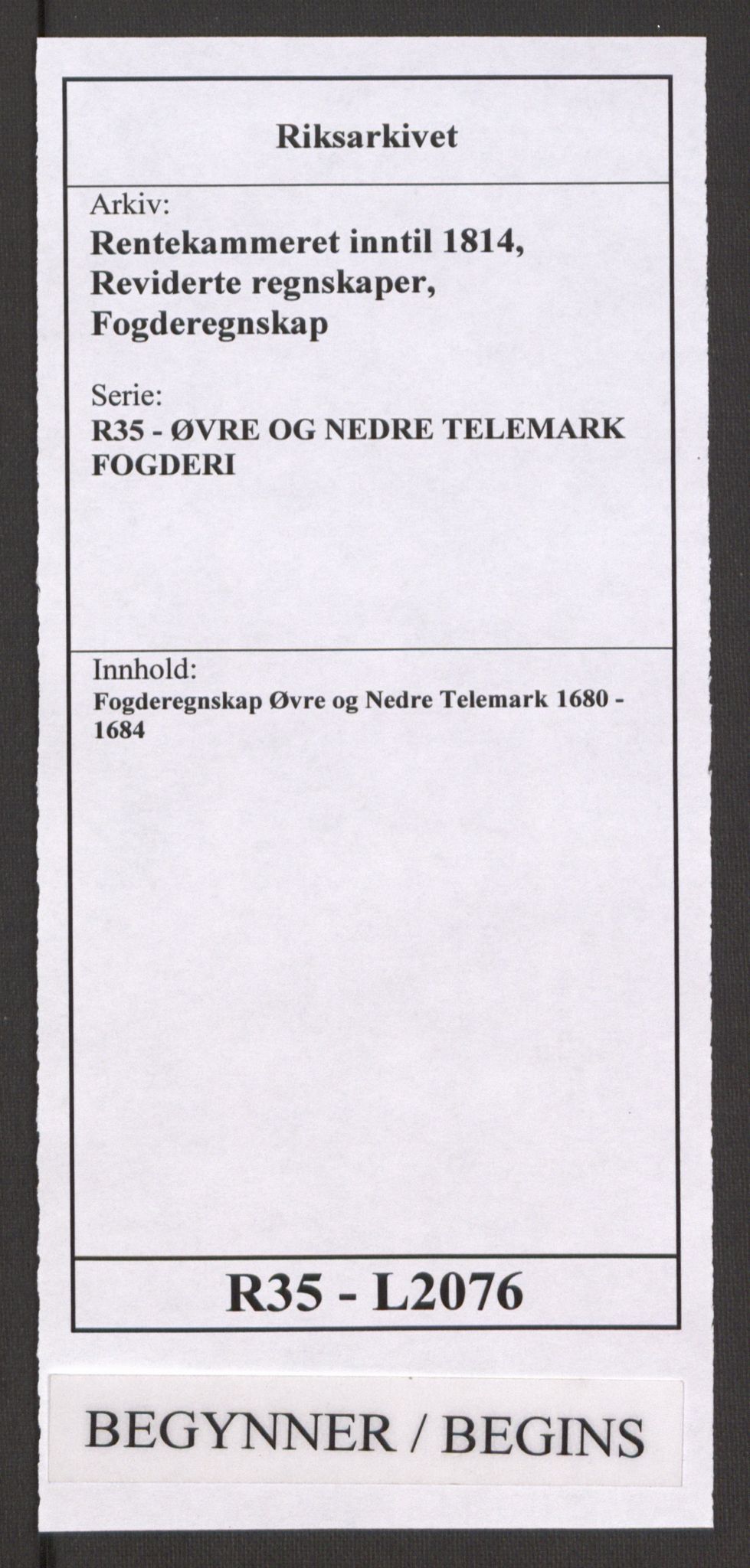 Rentekammeret inntil 1814, Reviderte regnskaper, Fogderegnskap, RA/EA-4092/R35/L2076: Fogderegnskap Øvre og Nedre Telemark, 1680-1684, s. 1