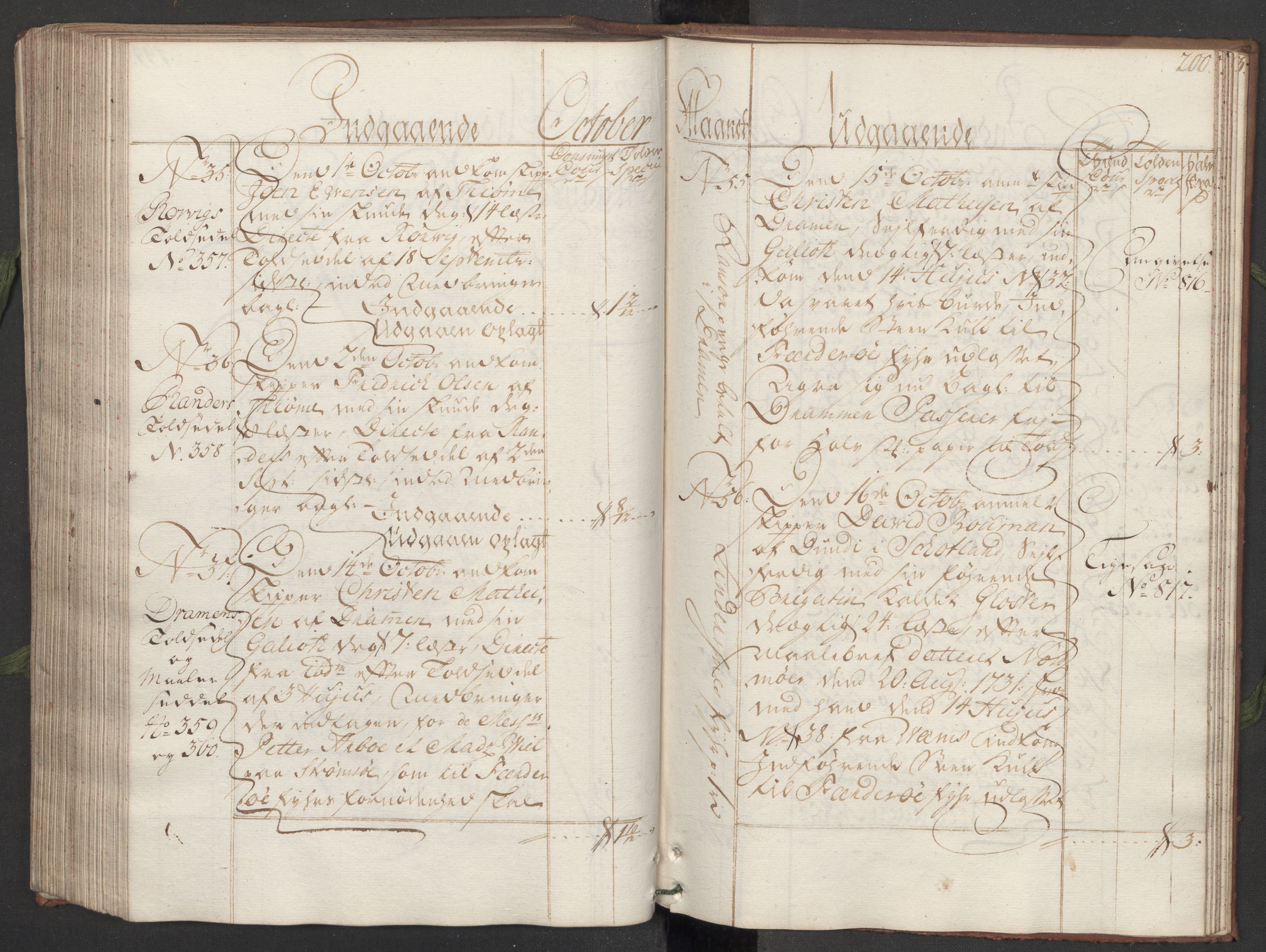 Generaltollkammeret, tollregnskaper, AV/RA-EA-5490/R11/L0015a/0001: Tollregnskaper Larvik og Sandefjord / Hovedtollbok, 1733, s. 199b-200a