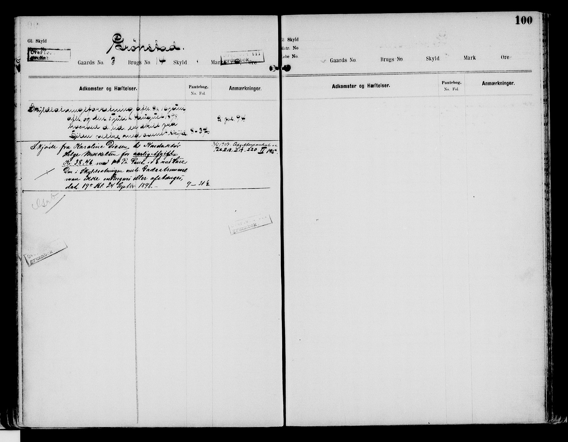 Nord-Hedmark sorenskriveri, SAH/TING-012/H/Ha/Had/Hade/L0002: Panteregister nr. 4.2, 1893-1940, s. 100