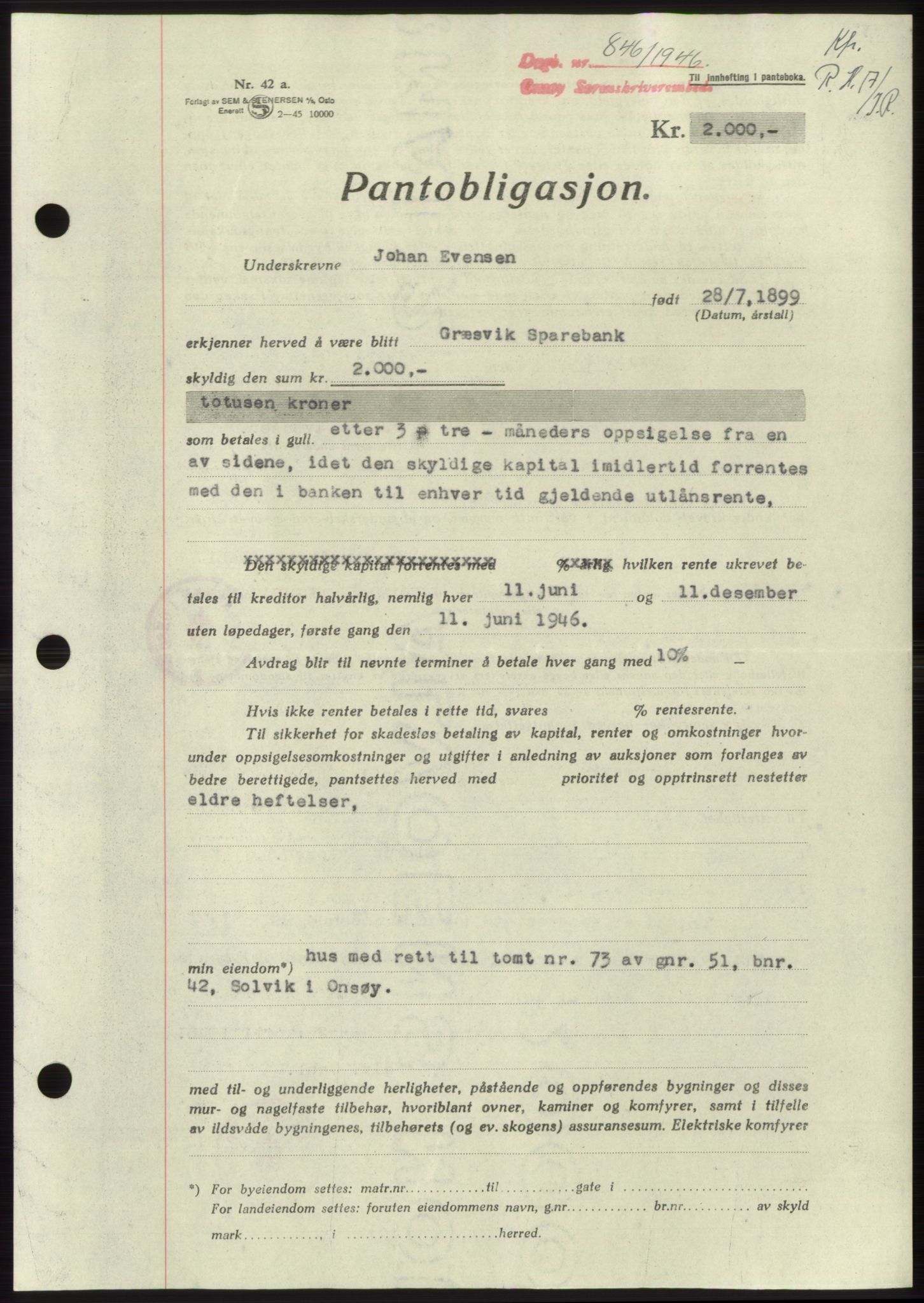 Onsøy sorenskriveri, SAO/A-10474/G/Ga/Gac/L0005: Pantebok nr. B 9-5, 1946-1947, Dagboknr: 846/1946