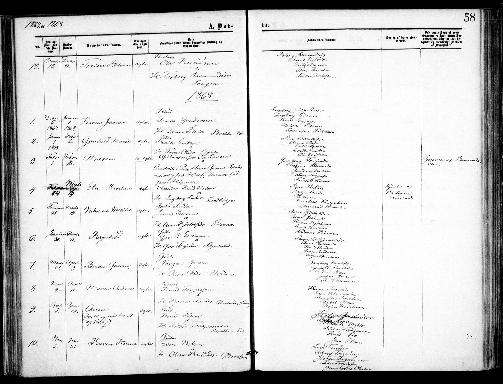 Austre Moland sokneprestkontor, AV/SAK-1111-0001/F/Fa/Faa/L0008: Ministerialbok nr. A 8, 1858-1868, s. 58