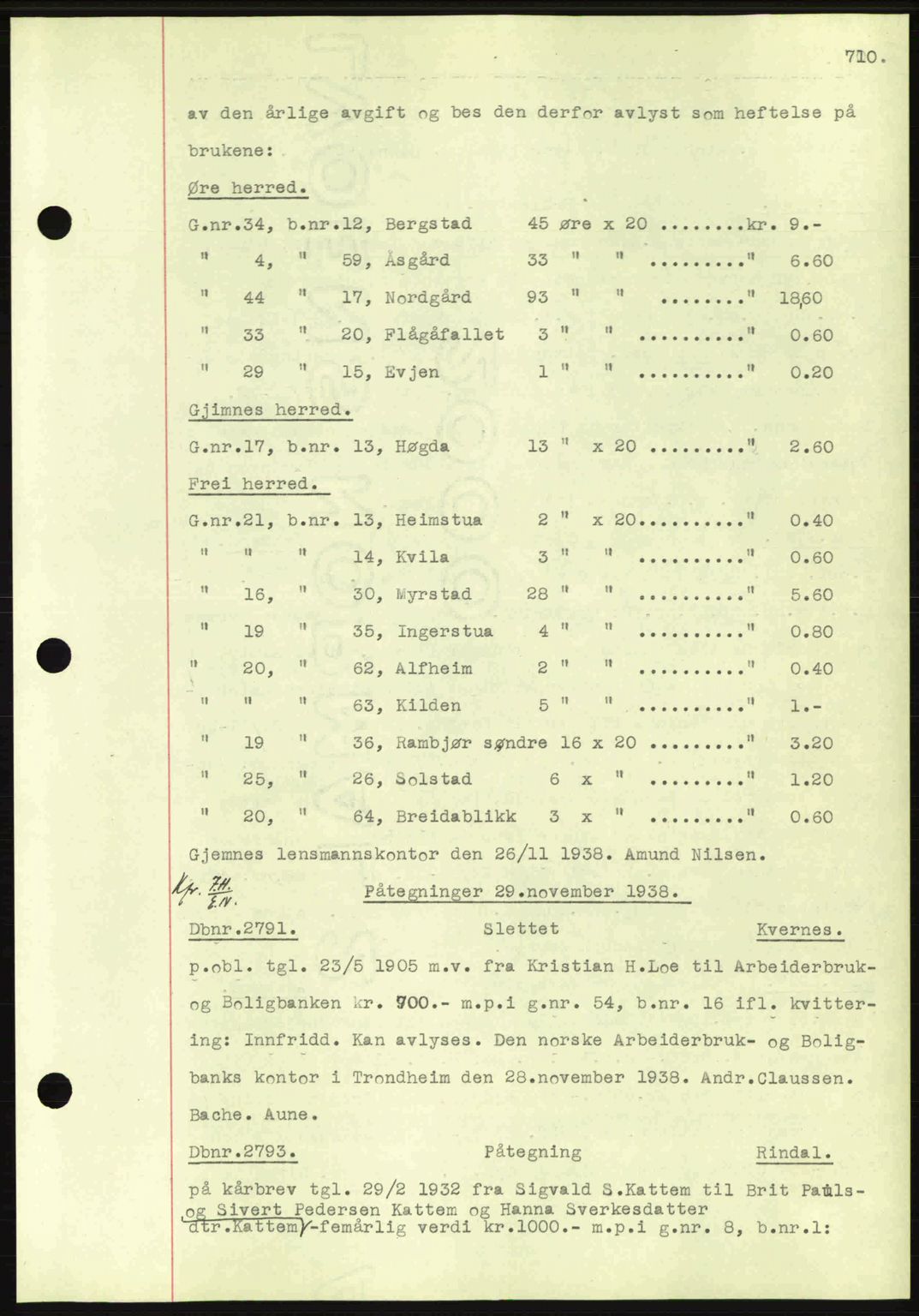 Nordmøre sorenskriveri, SAT/A-4132/1/2/2Ca: Pantebok nr. C80, 1936-1939, Dagboknr: 2791/1938