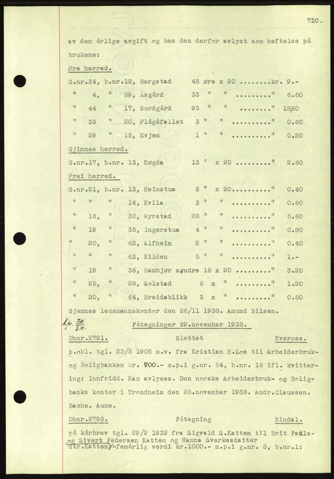 Nordmøre sorenskriveri, AV/SAT-A-4132/1/2/2Ca: Pantebok nr. C80, 1936-1939, Dagboknr: 2791/1938