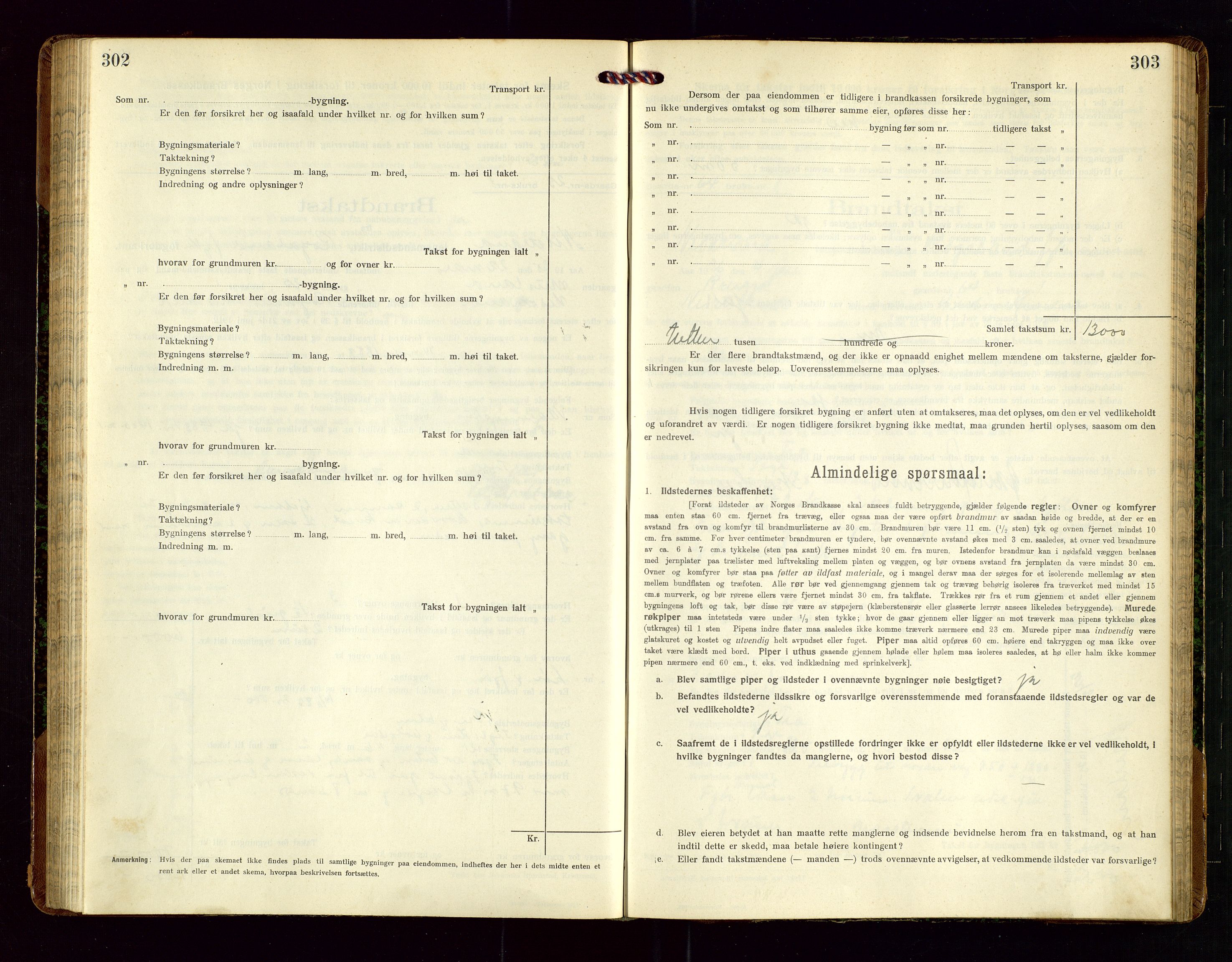 Nedstrand lensmannskontor, SAST/A-100236/Gob/L0002: "Brandtakstprotokol for Nerstrand lensmandsdistrikt Rogaland Fylke", 1916-1949, s. 302-303