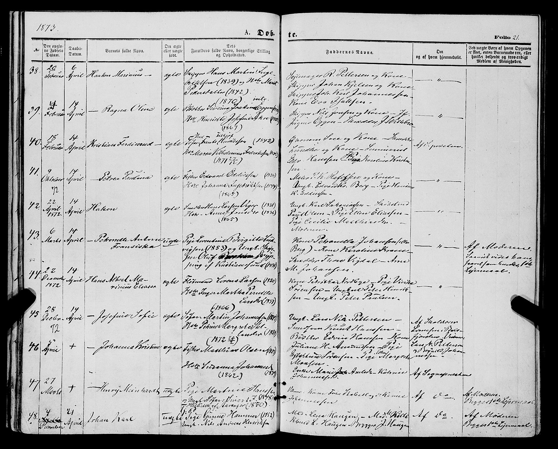 Tromsø sokneprestkontor/stiftsprosti/domprosti, AV/SATØ-S-1343/G/Ga/L0013kirke: Ministerialbok nr. 13, 1872-1877, s. 21