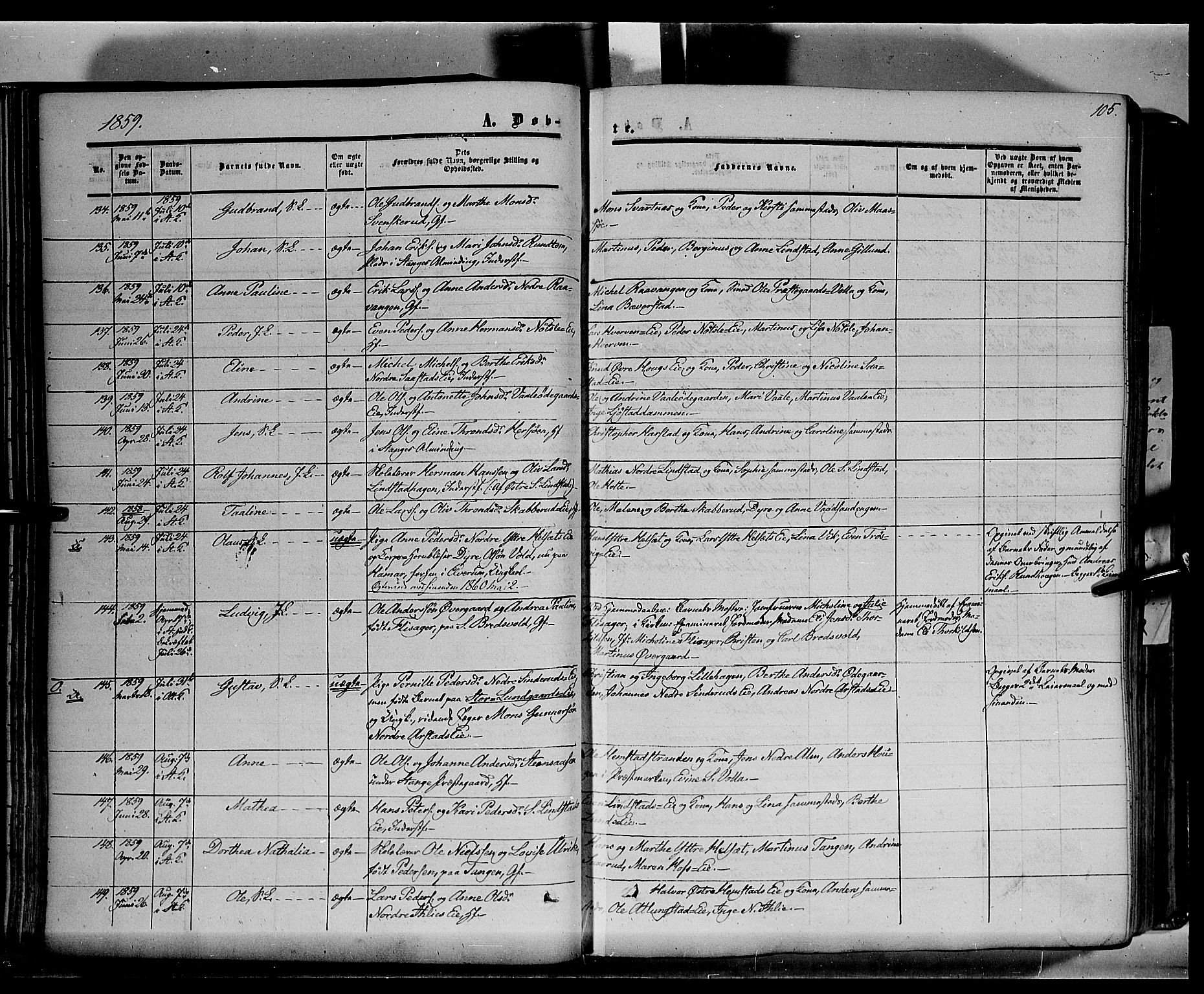 Stange prestekontor, AV/SAH-PREST-002/K/L0012: Ministerialbok nr. 12, 1852-1862, s. 105