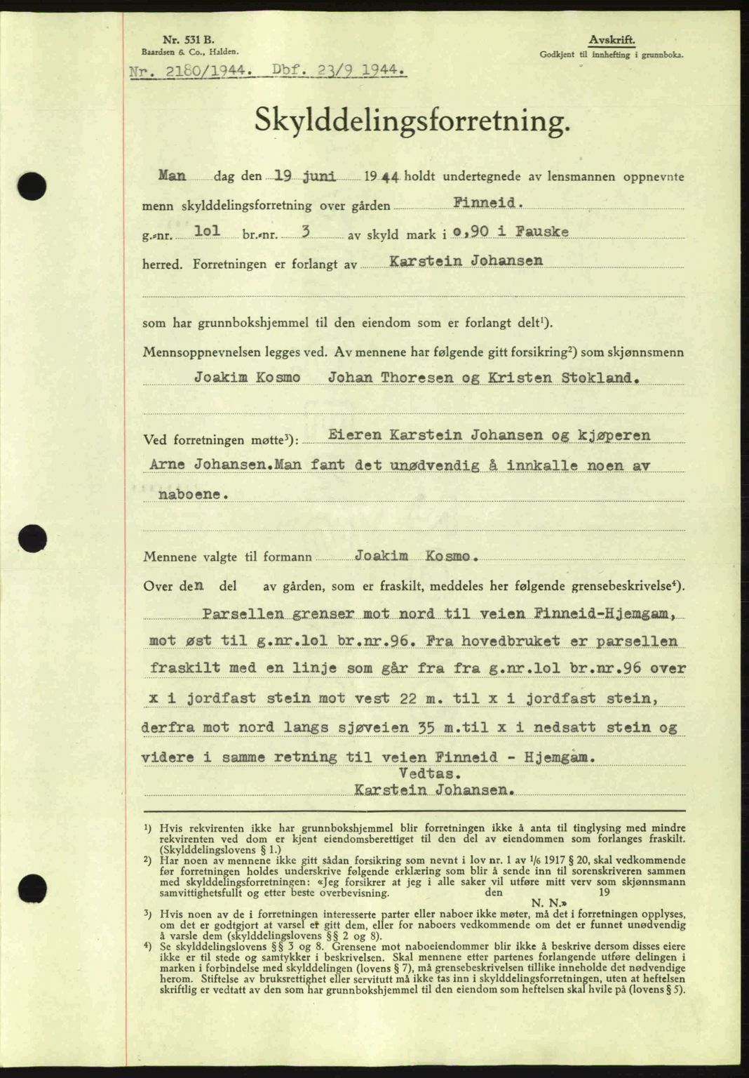 Salten sorenskriveri, SAT/A-4578/1/2/2C: Pantebok nr. A14-15, 1943-1945, Dagboknr: 2180/1944