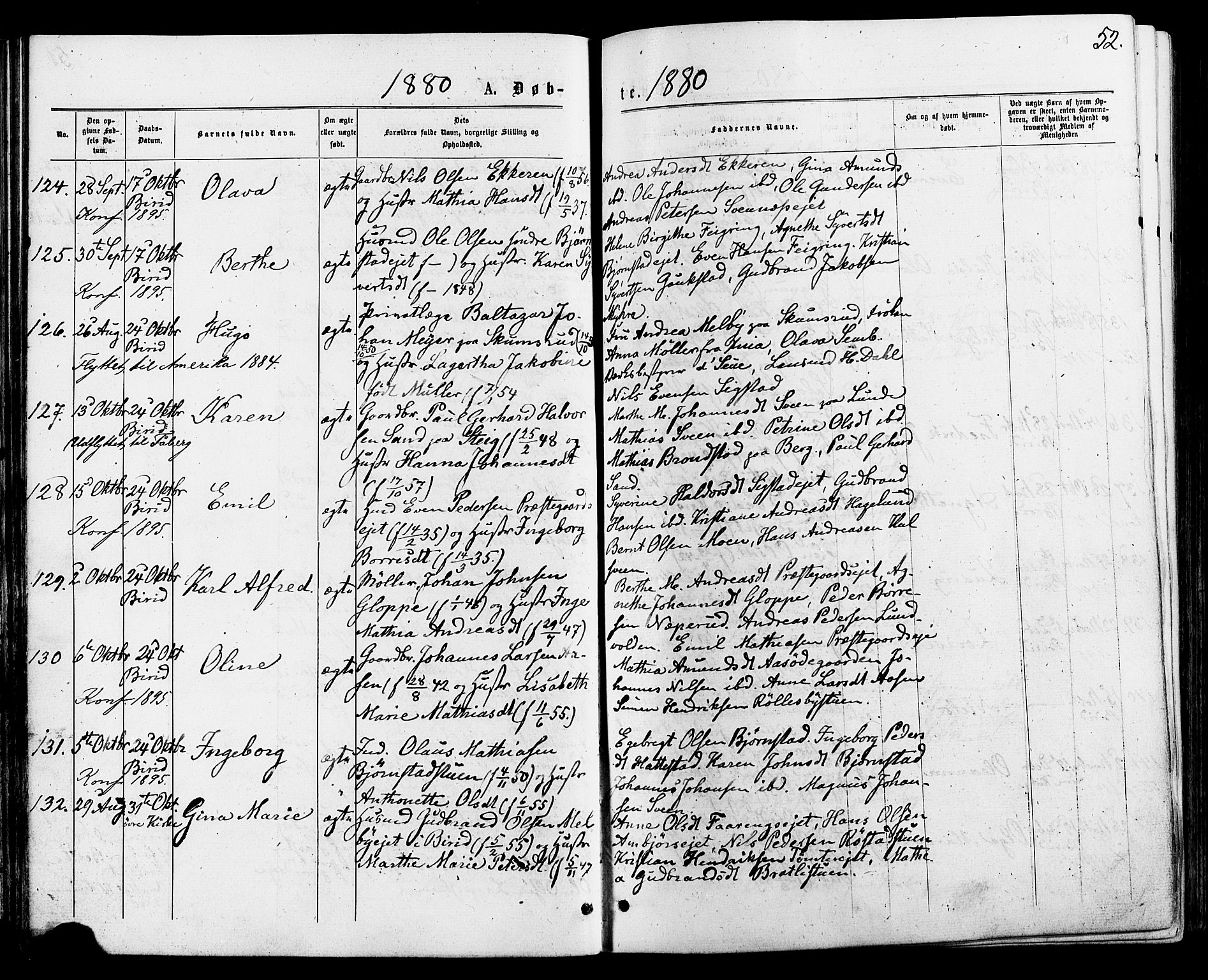 Biri prestekontor, AV/SAH-PREST-096/H/Ha/Haa/L0006: Ministerialbok nr. 6, 1877-1886, s. 52