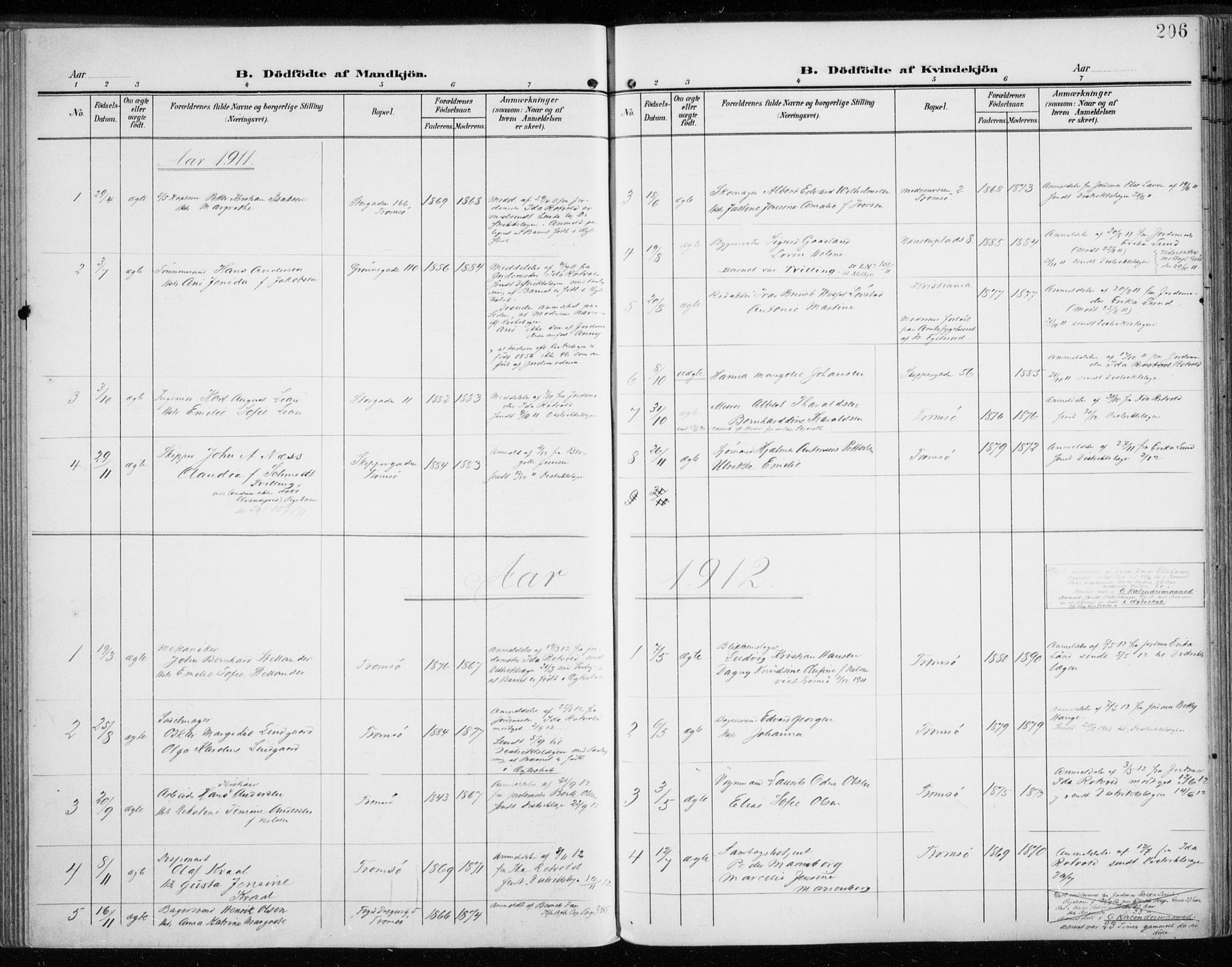 Tromsø sokneprestkontor/stiftsprosti/domprosti, SATØ/S-1343/G/Ga/L0017kirke: Ministerialbok nr. 17, 1907-1917, s. 206