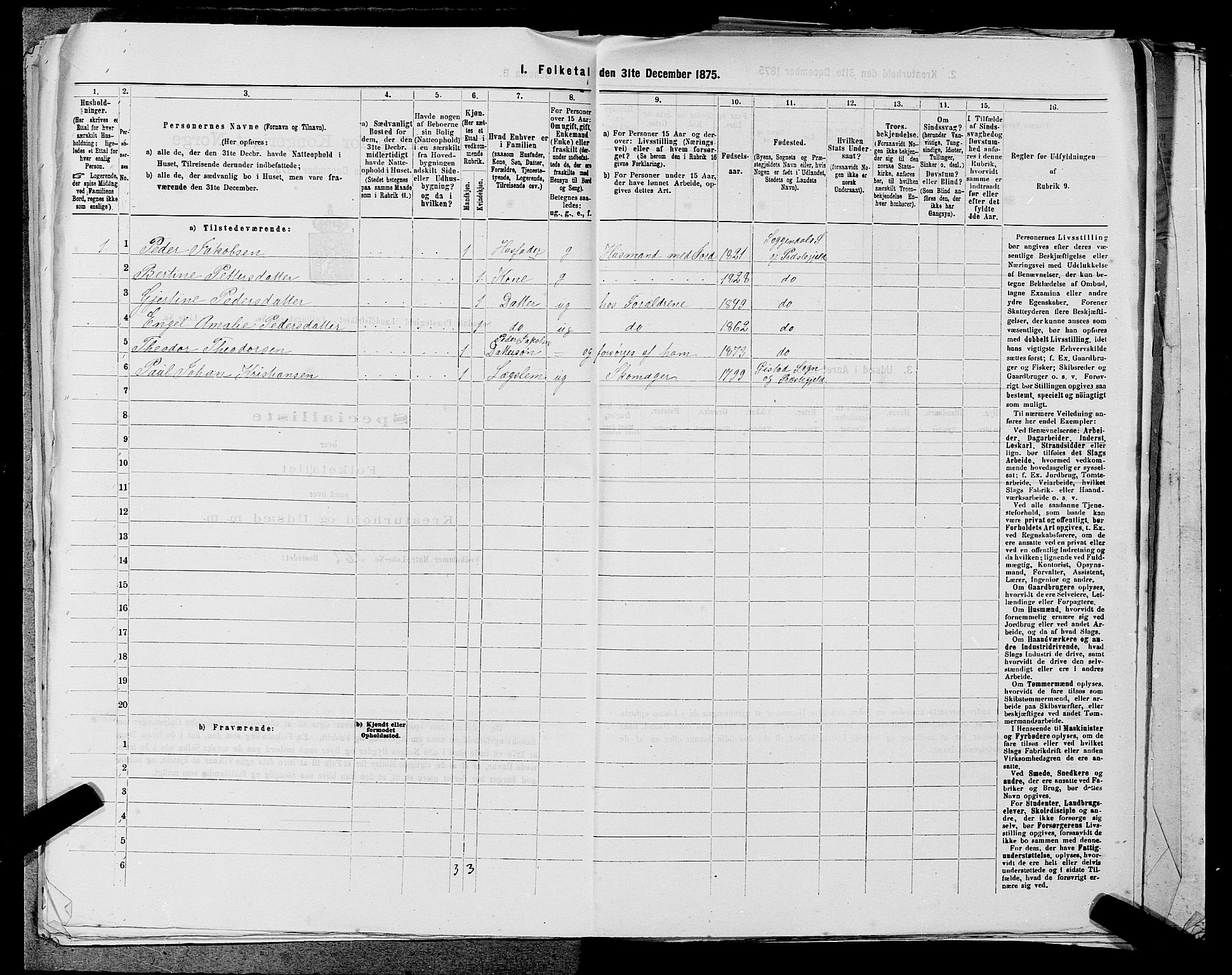 SAST, Folketelling 1875 for 1111L Sokndal prestegjeld, Sokndal landsokn, 1875, s. 1014