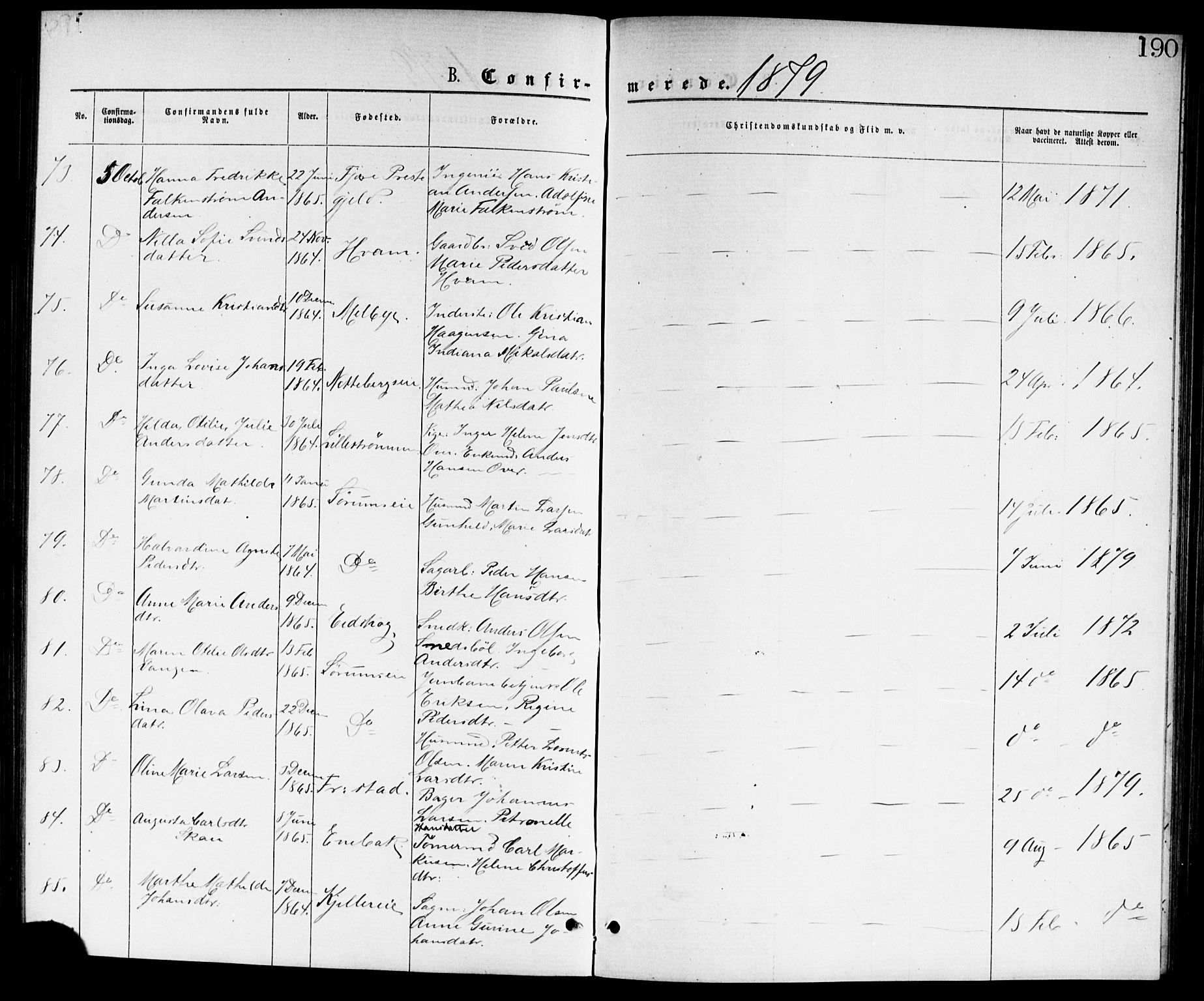 Skedsmo prestekontor Kirkebøker, AV/SAO-A-10033a/G/Ga/L0003: Klokkerbok nr. I 3, 1873-1882, s. 190