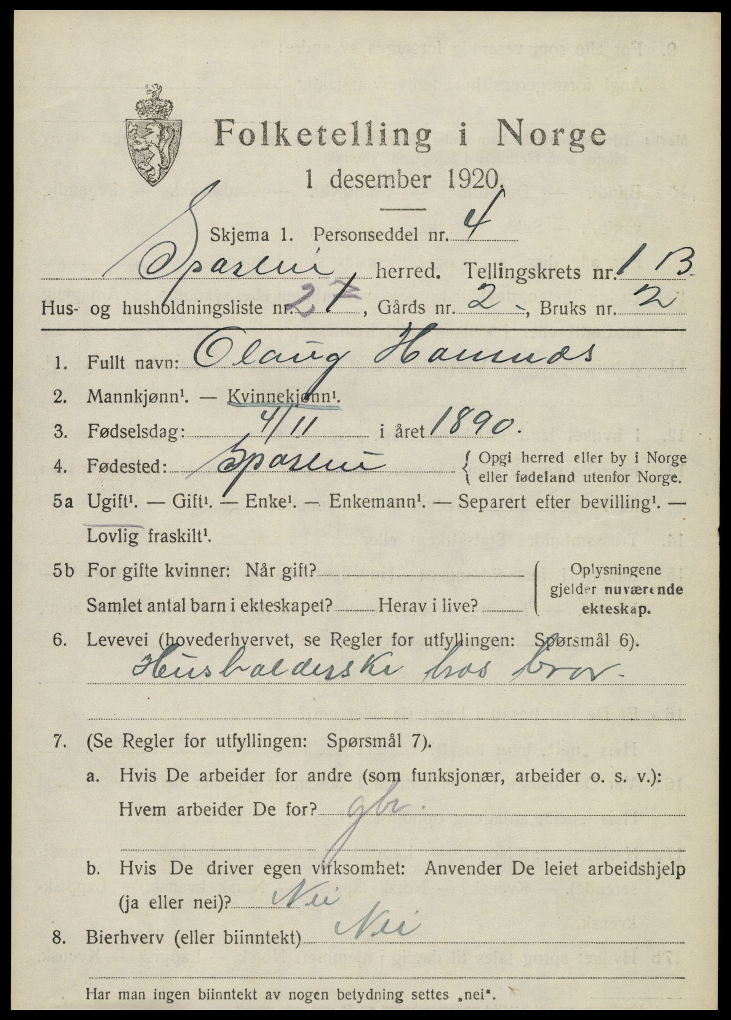 SAT, Folketelling 1920 for 1731 Sparbu herred, 1920, s. 1951