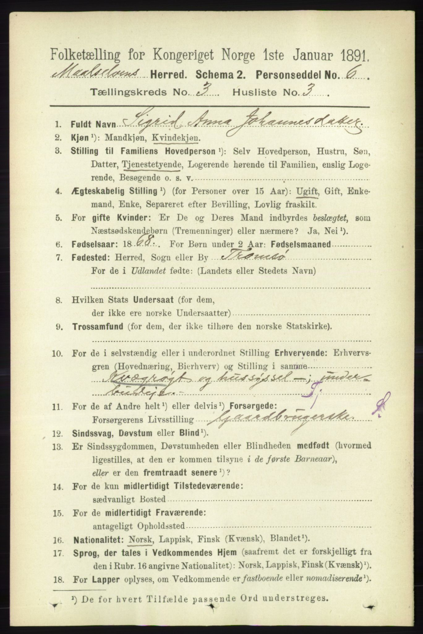 RA, Folketelling 1891 for 1924 Målselv herred, 1891, s. 613