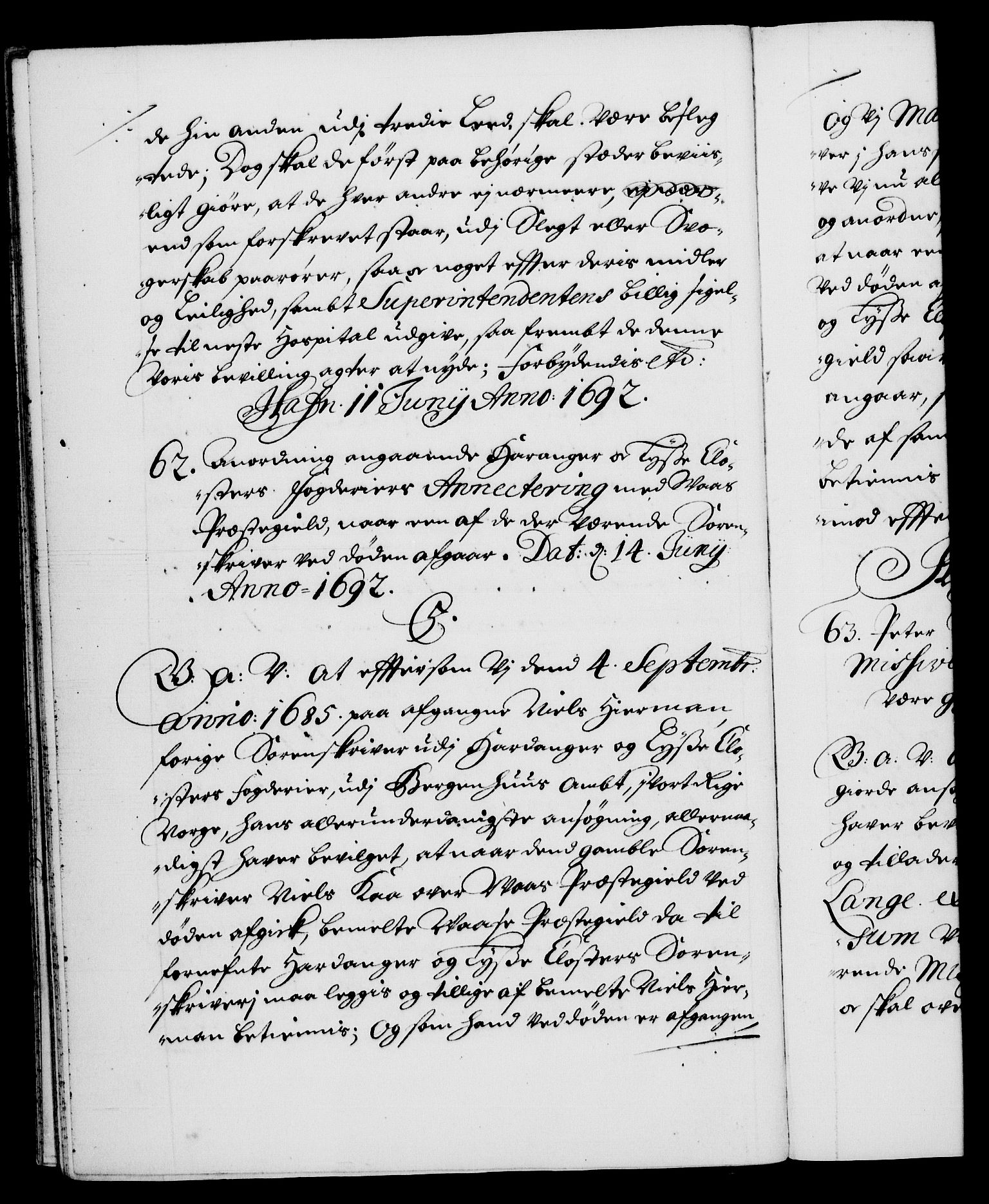 Danske Kanselli 1572-1799, RA/EA-3023/F/Fc/Fca/Fcaa/L0016: Norske registre (mikrofilm), 1692-1697, s. 31b