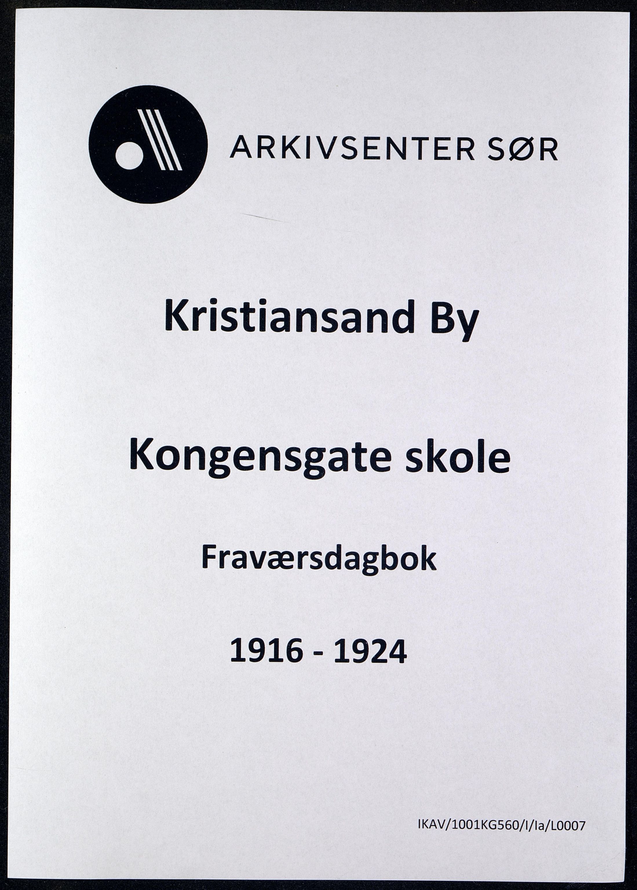 Kristiansand By - Kongensgate Skole, ARKSOR/1001KG560/I/Ia/L0007: Fraværsdagbok, 1916-1924