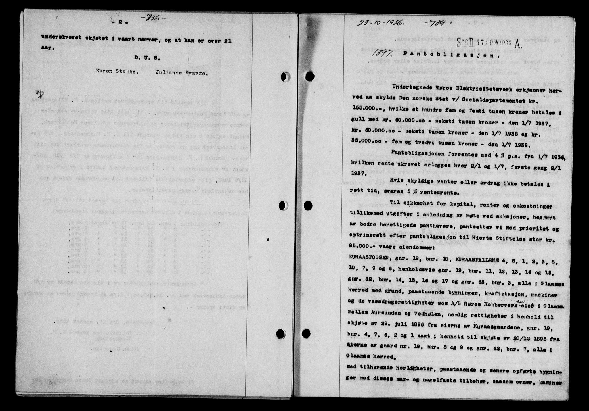 Gauldal sorenskriveri, SAT/A-0014/1/2/2C/L0046: Pantebok nr. 49-50, 1936-1937, Dagboknr: 1397/1936
